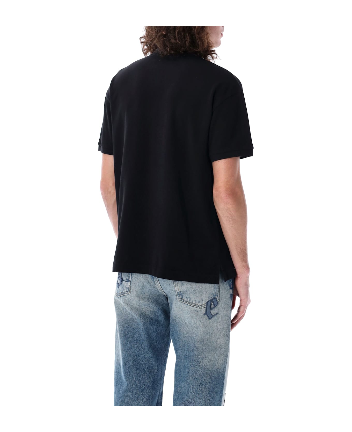 Palm Angels Curved Logo Polo T-shirt - BLACK