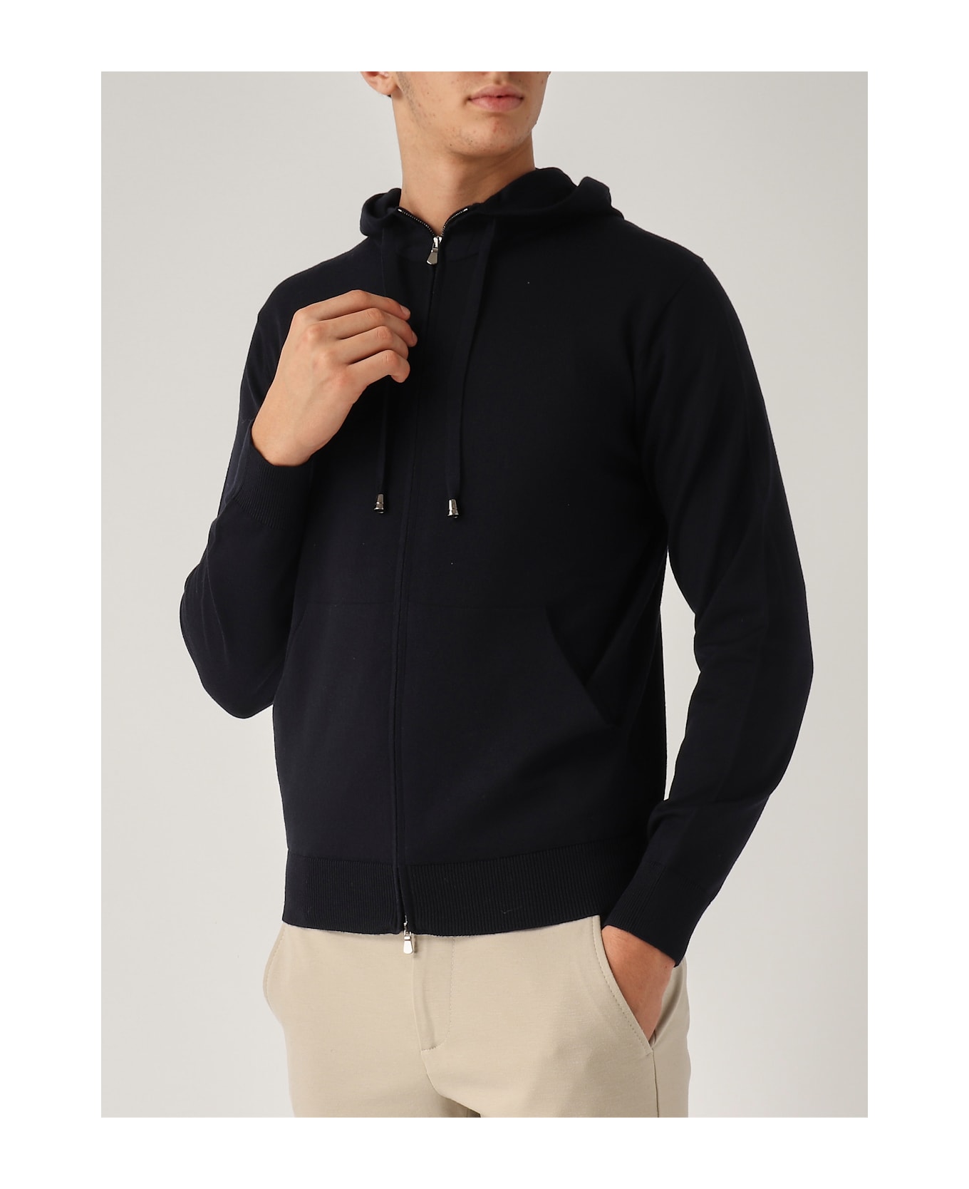 Filippo De Laurentiis Full-zip Con Cappuccio Merinos Hoodie - NAVY