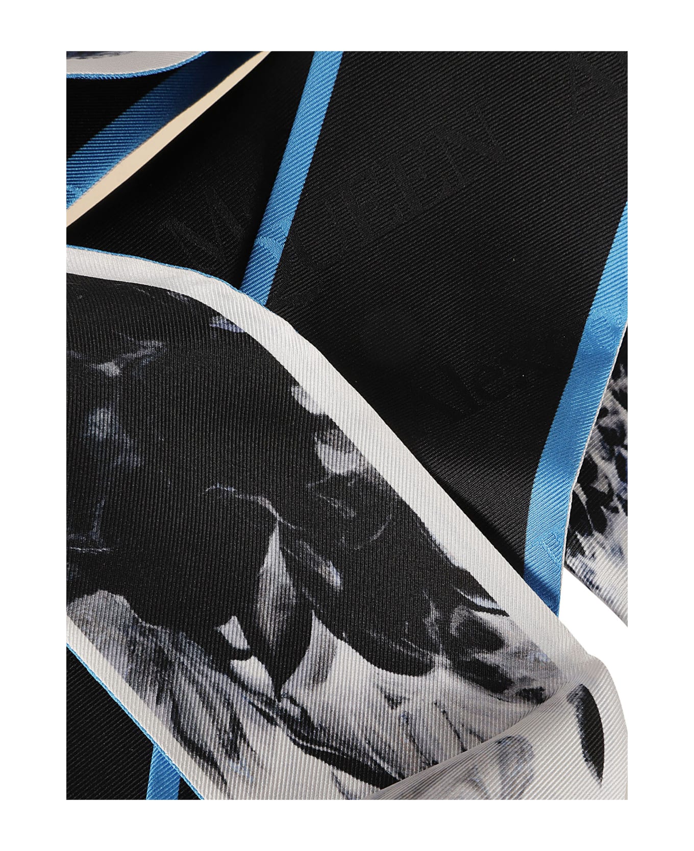 Alexander McQueen Rib Printed Scarf - Black/Lapis Blue