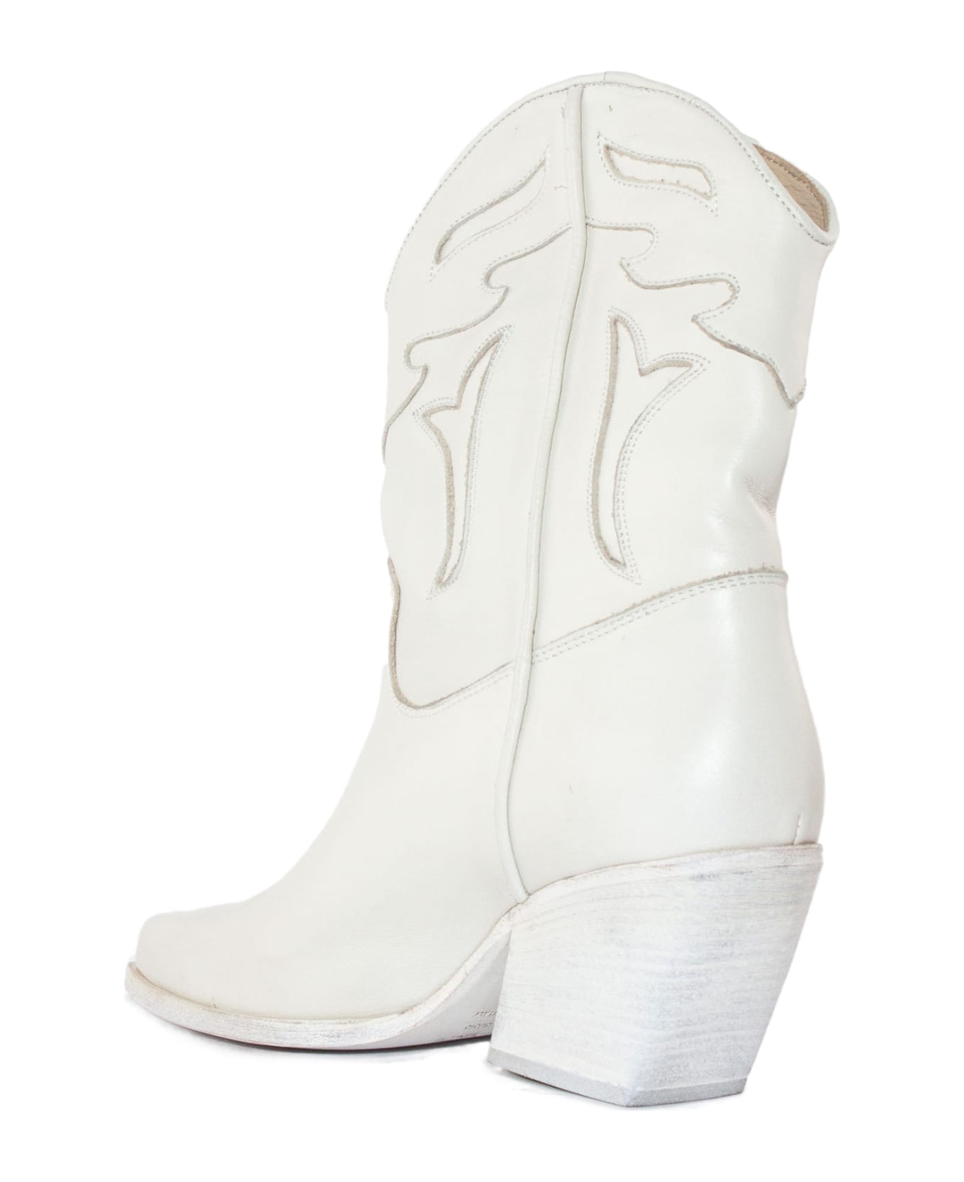 Elena Iachi White Leather Texan Boot - White