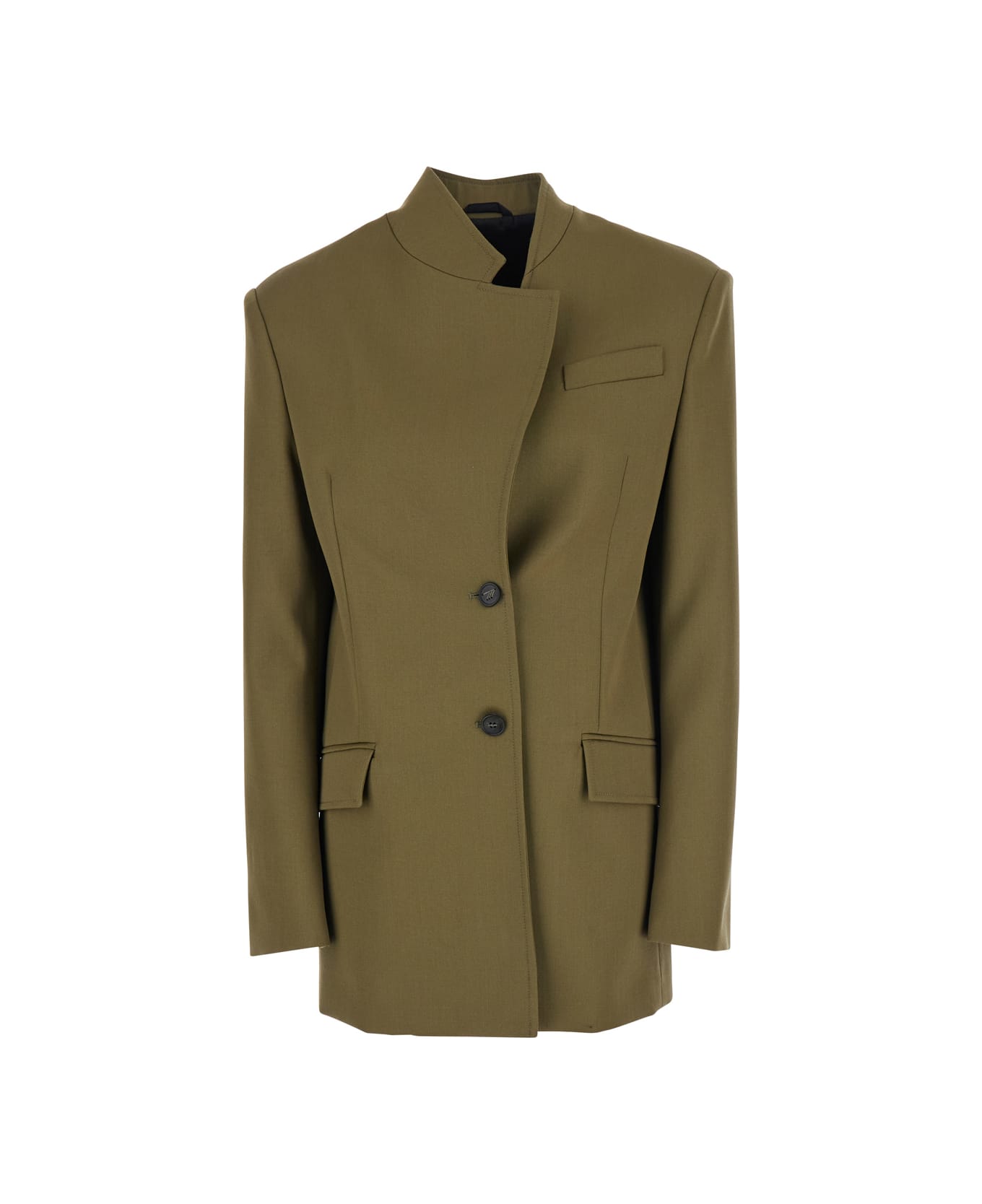 The Attico Green Jacket With Asymmetric Closure On The Front In Wool Woman - Green
