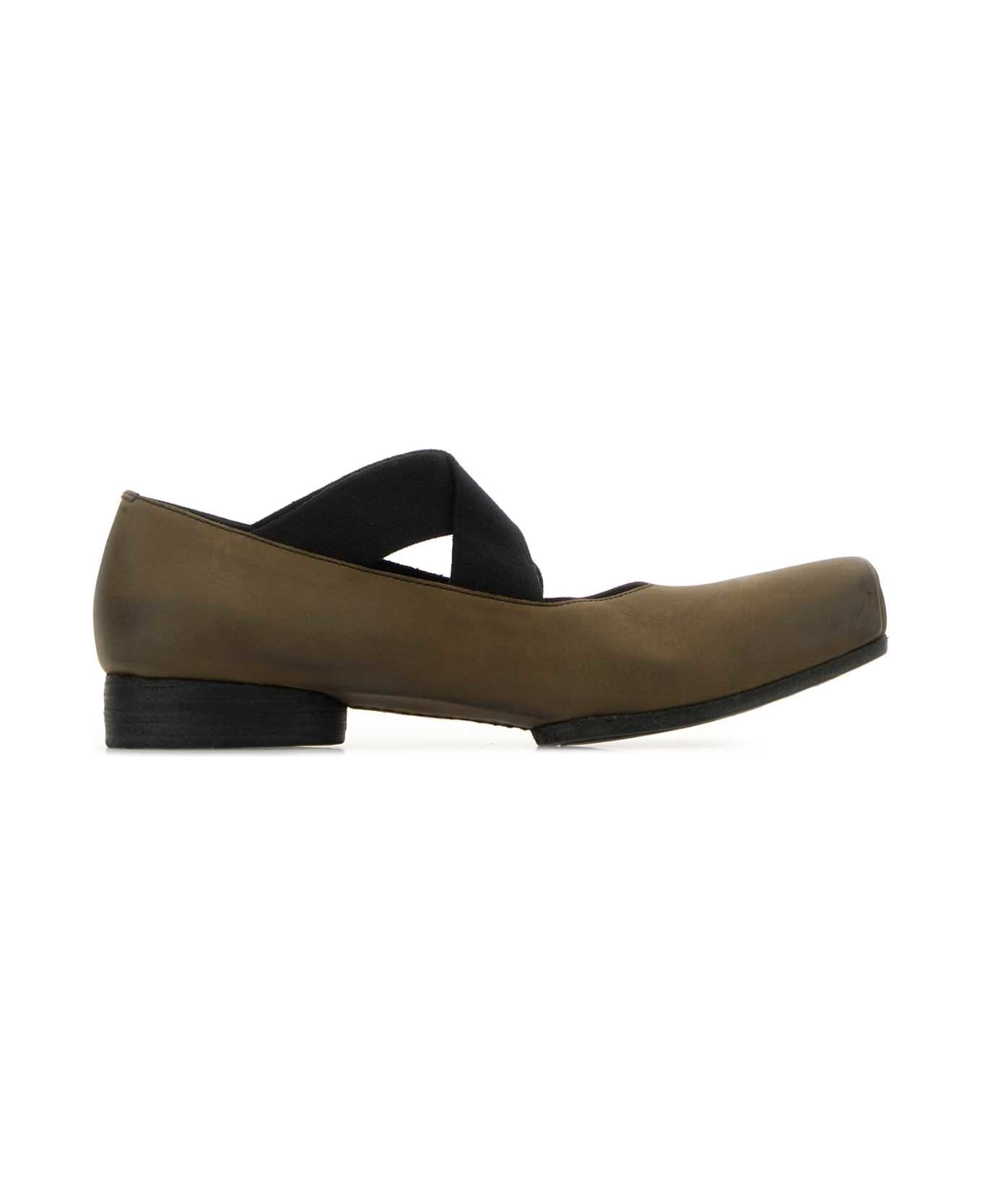 Uma Wang Olive Green Leather Ballerinas - DARKOLIVE/BLACK