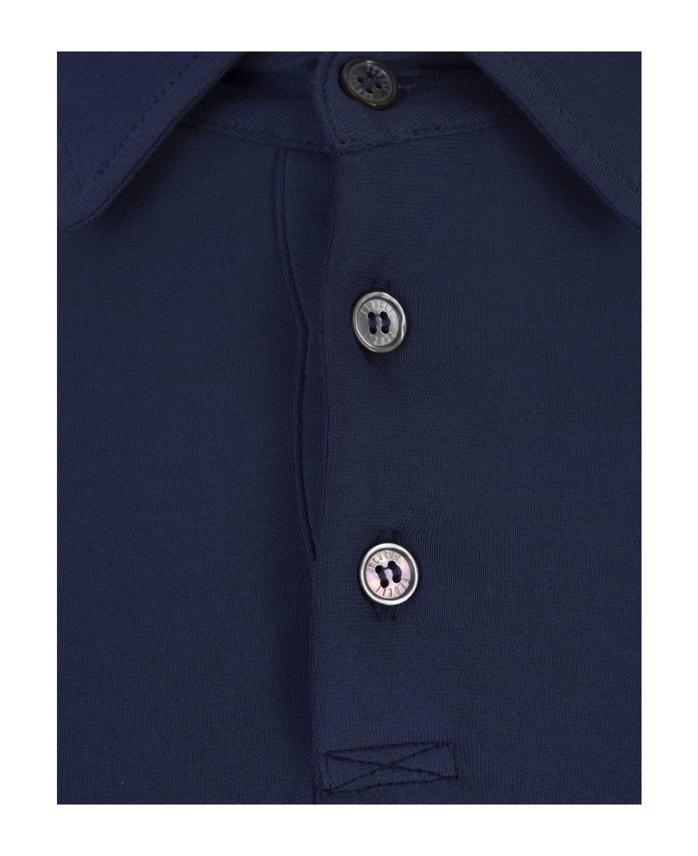 Fedeli Short-sleeved Polo Shirt In Dark Blue Cotton - Blue