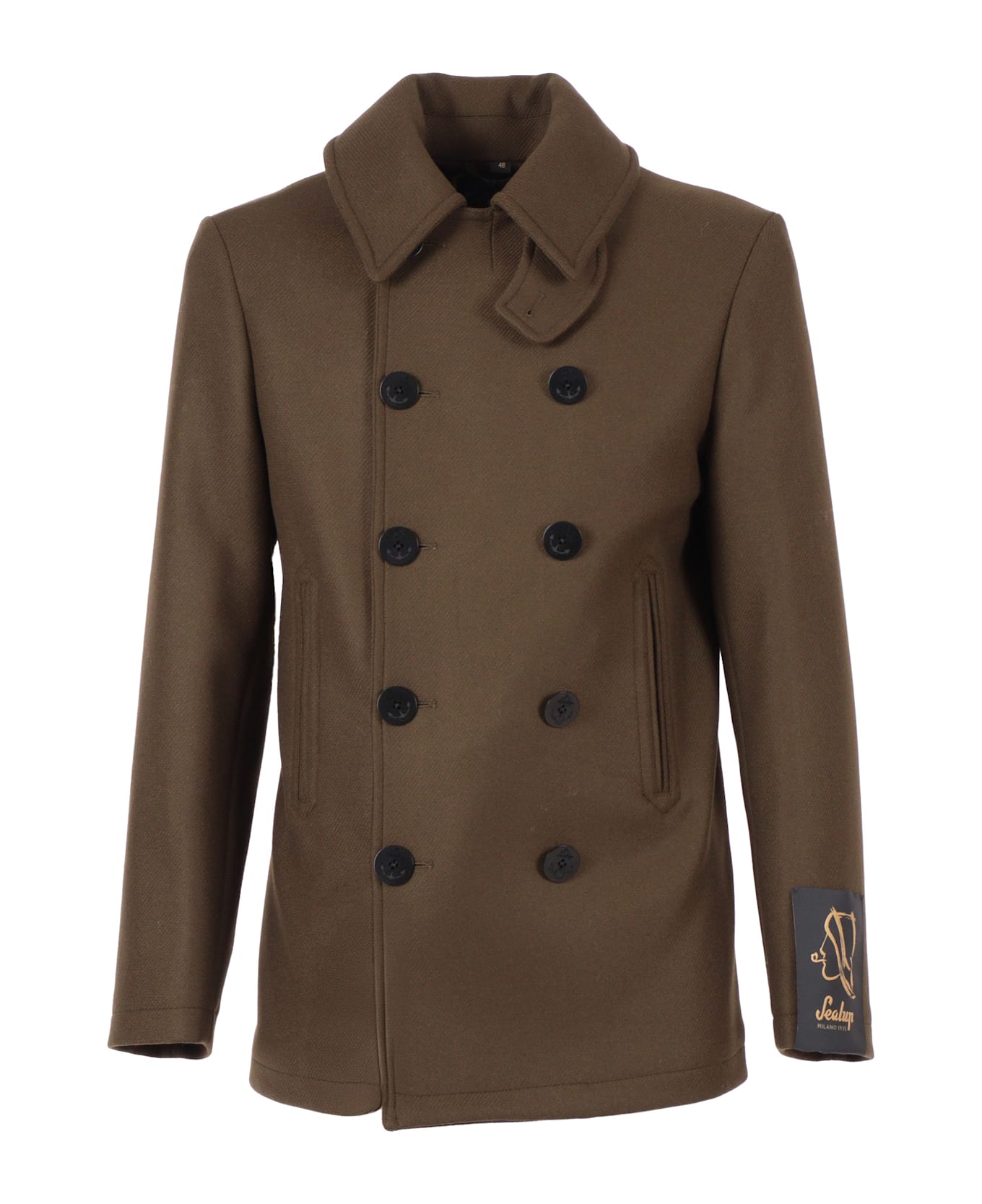 Sealup Quebec Wool Blend Peacoat, Corozo Anchor Buttons, Brass Rivet Insert - GREEN