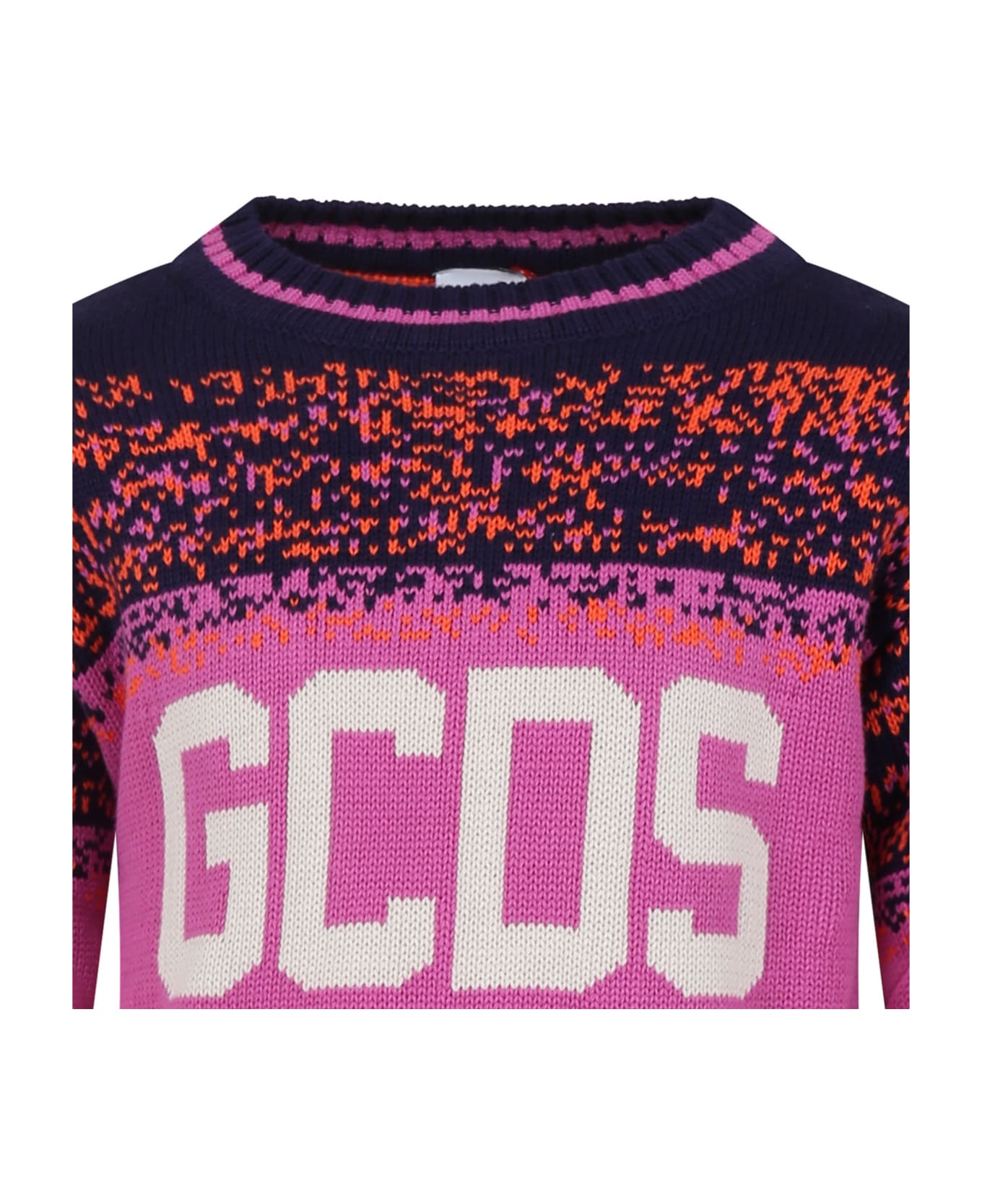 GCDS Mini Fuchsia Sweater For Girl With Logo - Pink