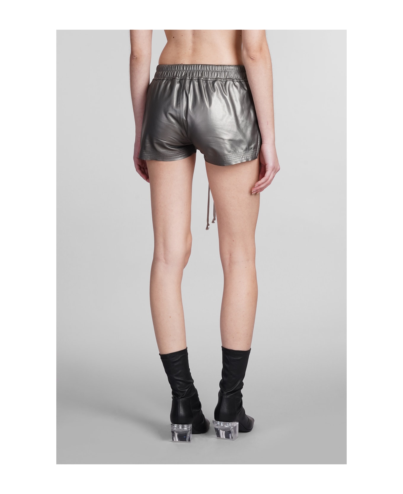 Rick Owens Fog Boxers Shorts In Silver Leather - GUN METAL 