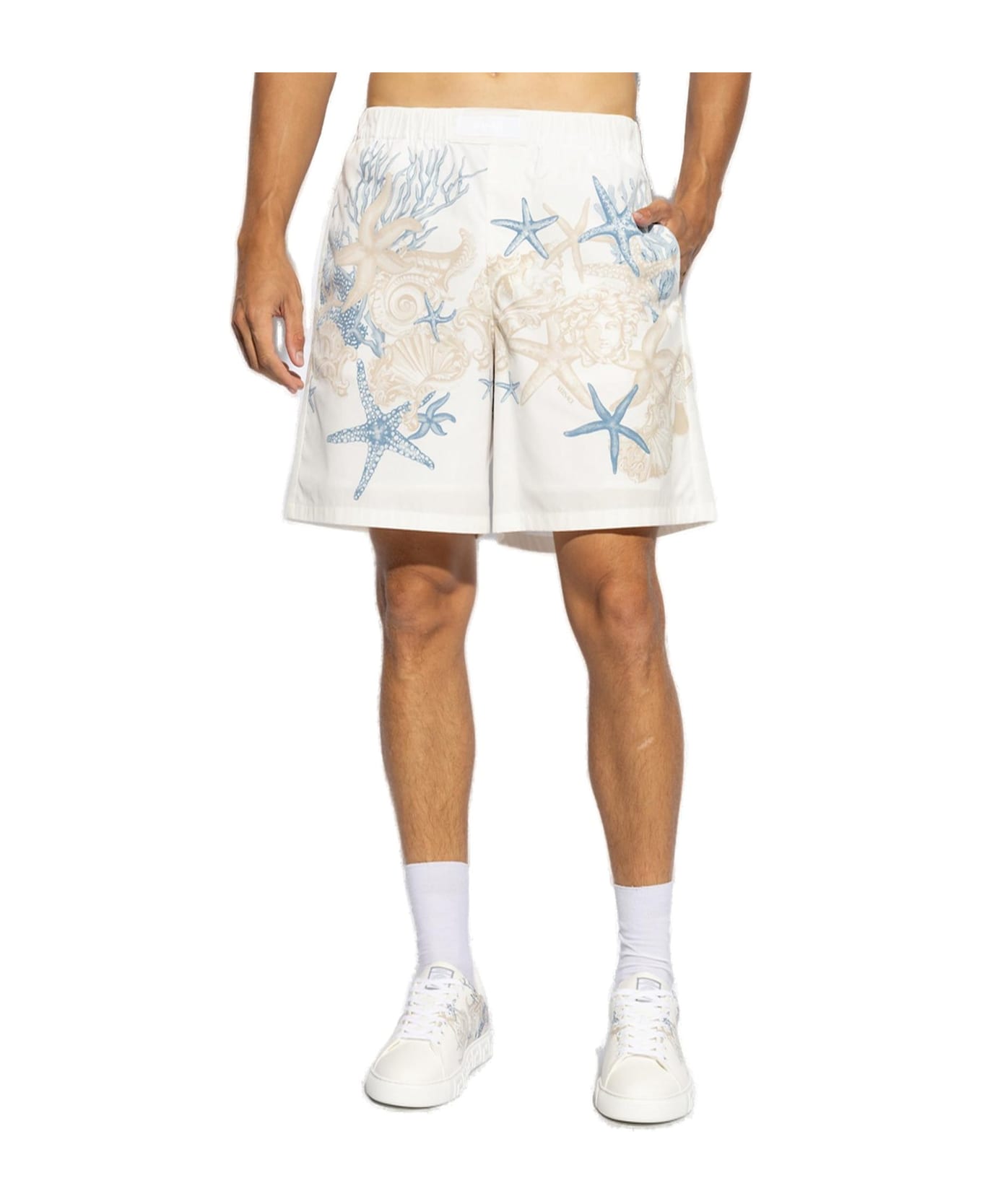 Versace Barocco Sea Logo-patch Shorts - White