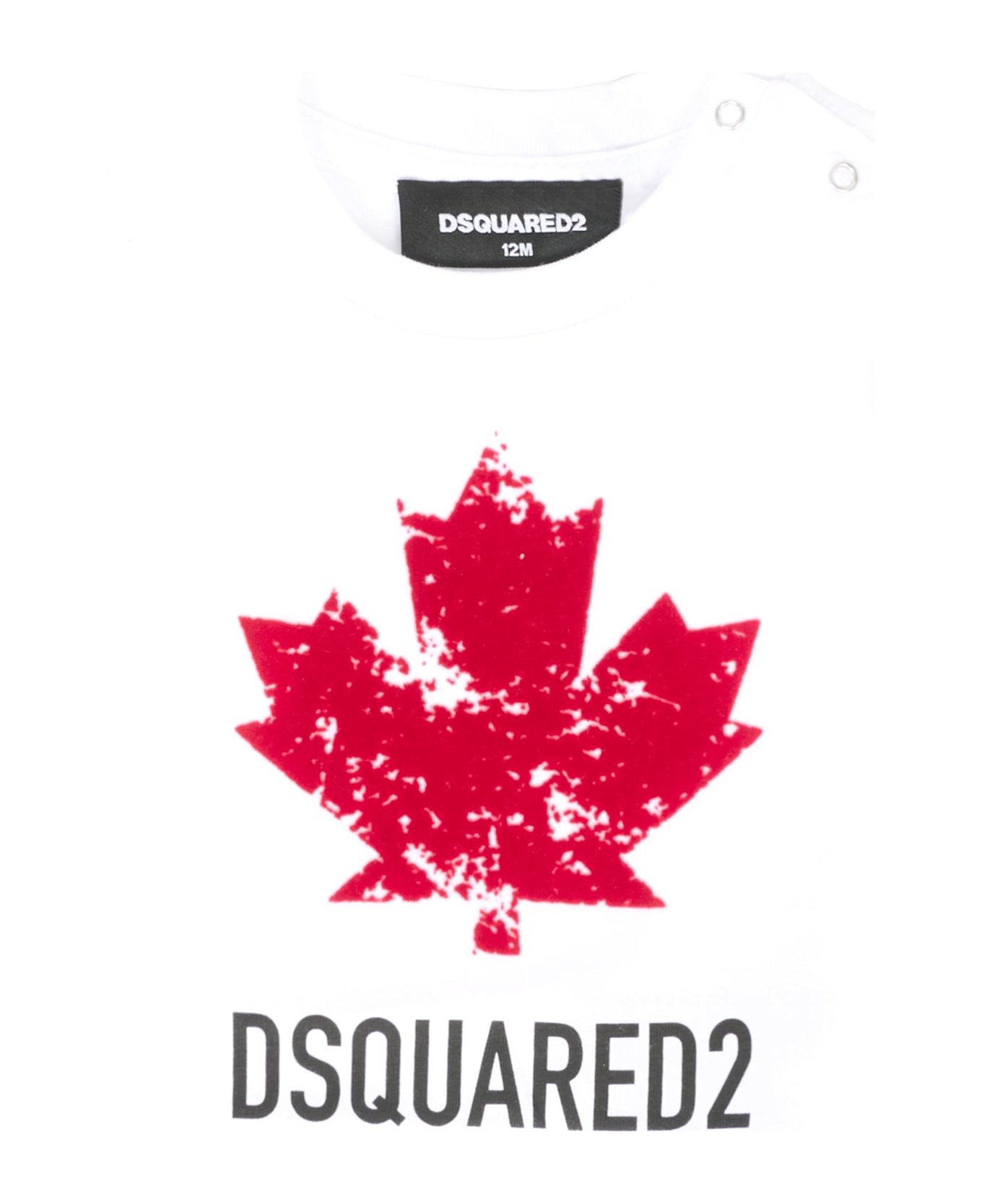 Dsquared2 White T-shirt For Babykids With Velvet Maple Leaf - White
