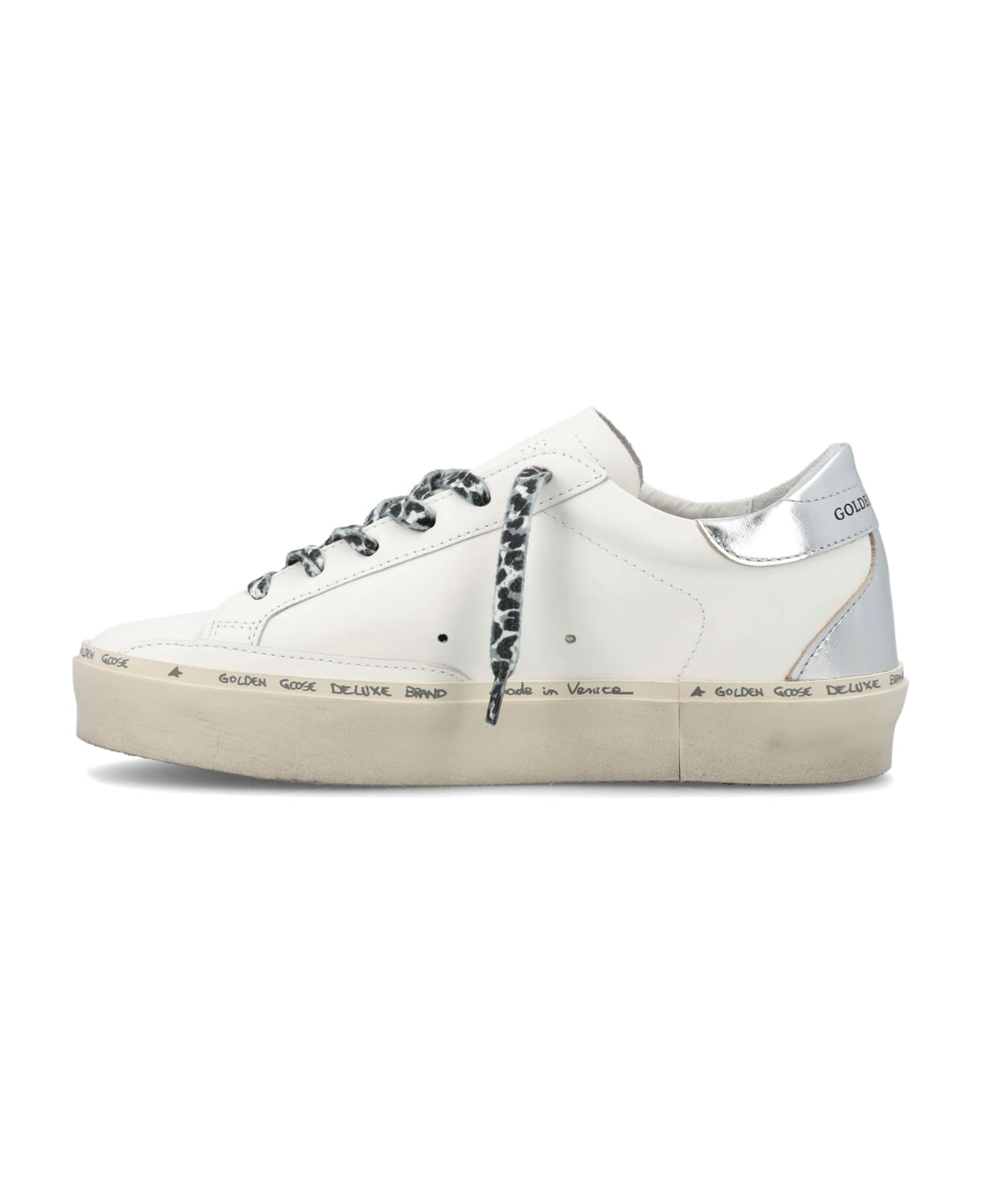 Golden Goose Hi-star Classic With Laminated Star And Heel - WHITE/GOLD/SILVER