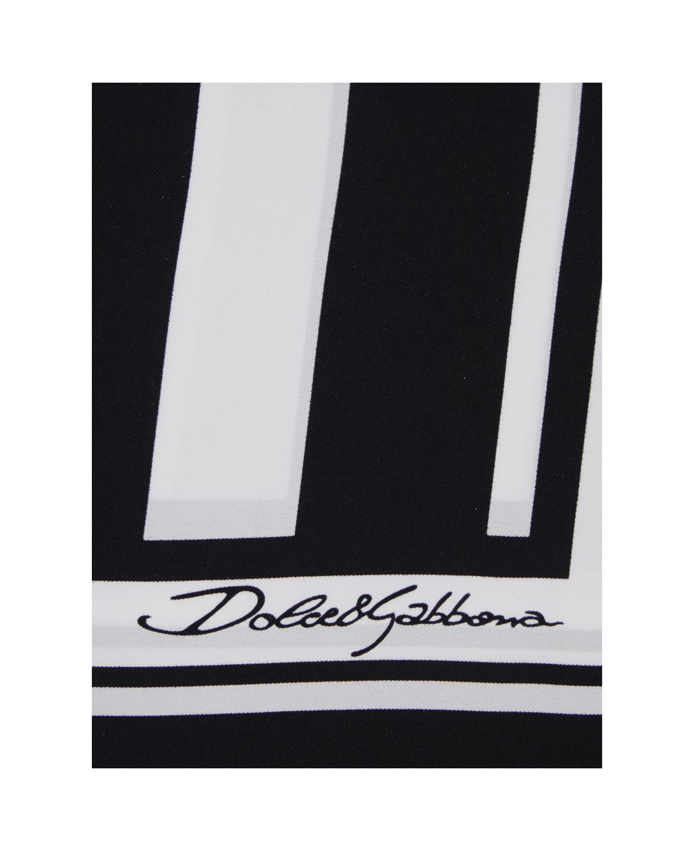 Dolce 
Gabbana Black And White Square Scarf With Logo Lettering On The Front And All-over Striped Motif In Silk Man - White/black