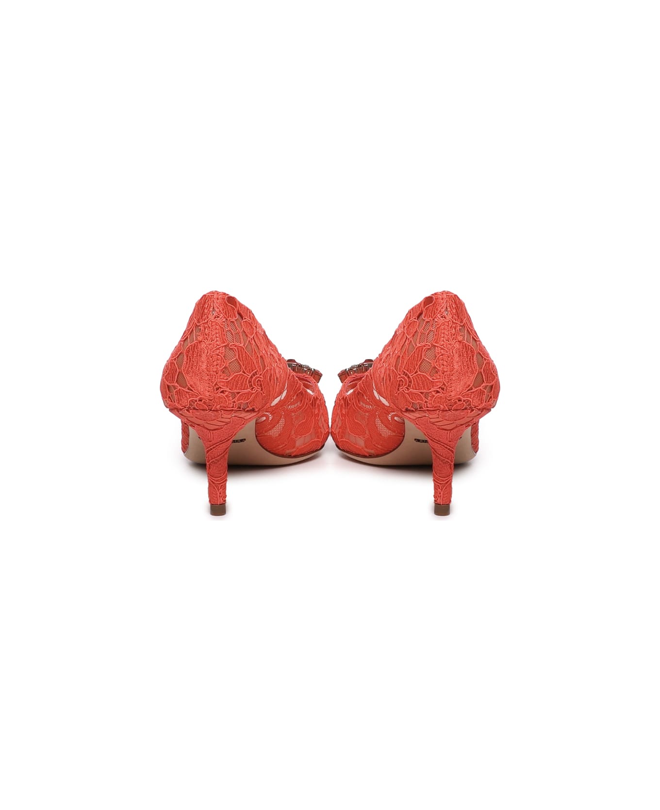 Dolce & Gabbana Taormina Lace Pumps With Crystals - Coral