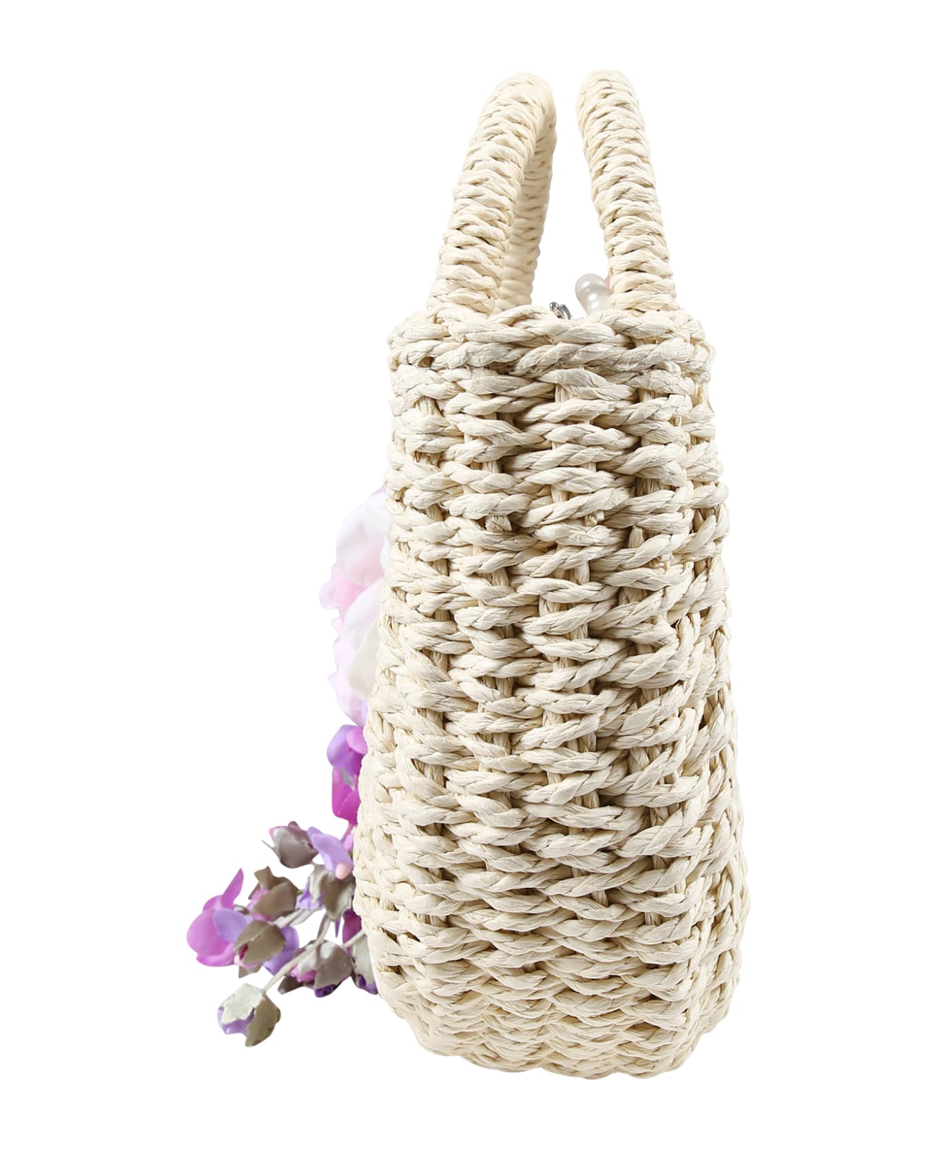 Monnalisa Beige Bag For Girl With Bouquet - Beige