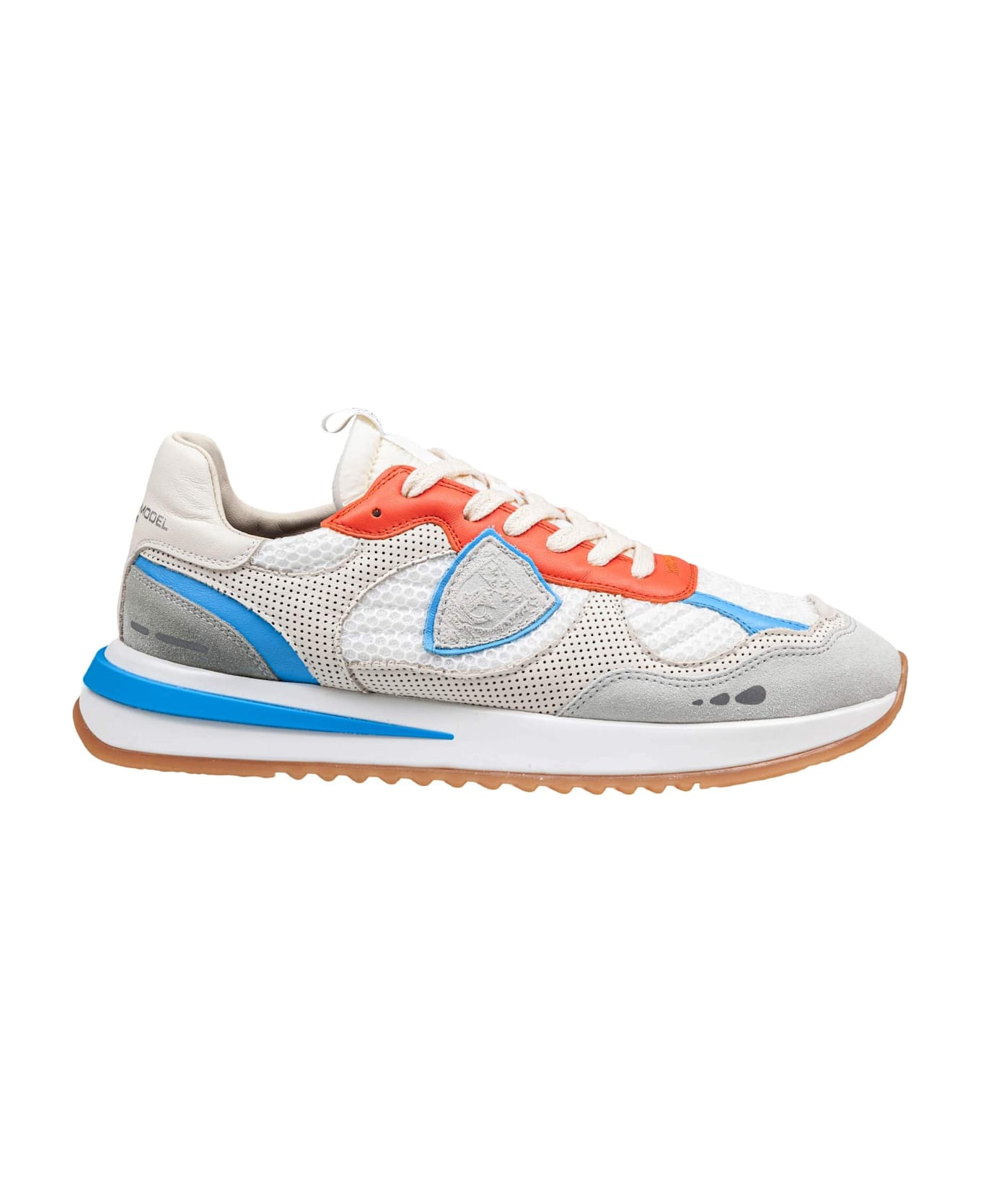 Philippe Model Olympique Sneakers In Leather And Fabric Color White, Grey And Orange - WHITE