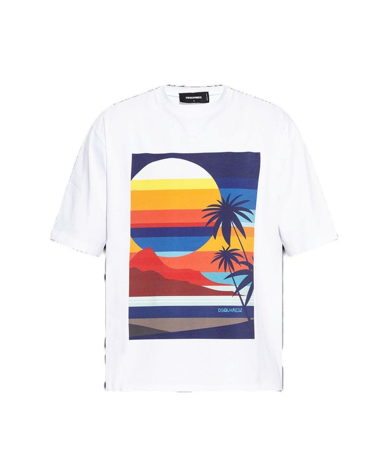 Dsquared2 Summer Lovers Loose Fit Sunset T-shirt - WHITE