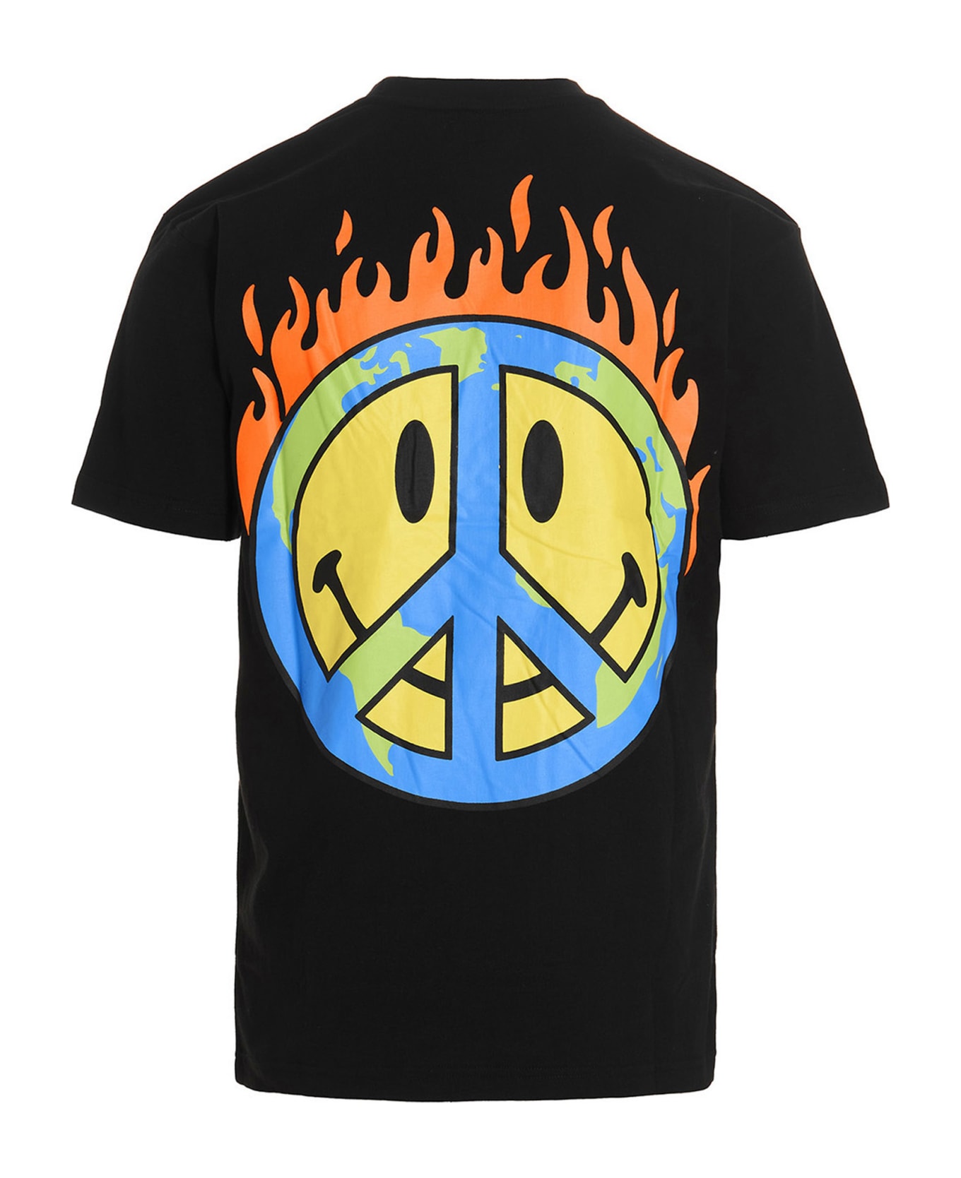 Market 'smiley Earth On Fire' T-shirt - Black  