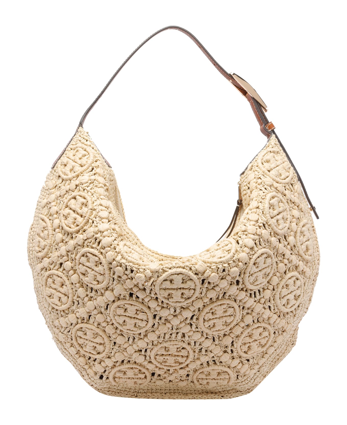 Tory Burch Raffia T Monogram Balloon Bag - Beige