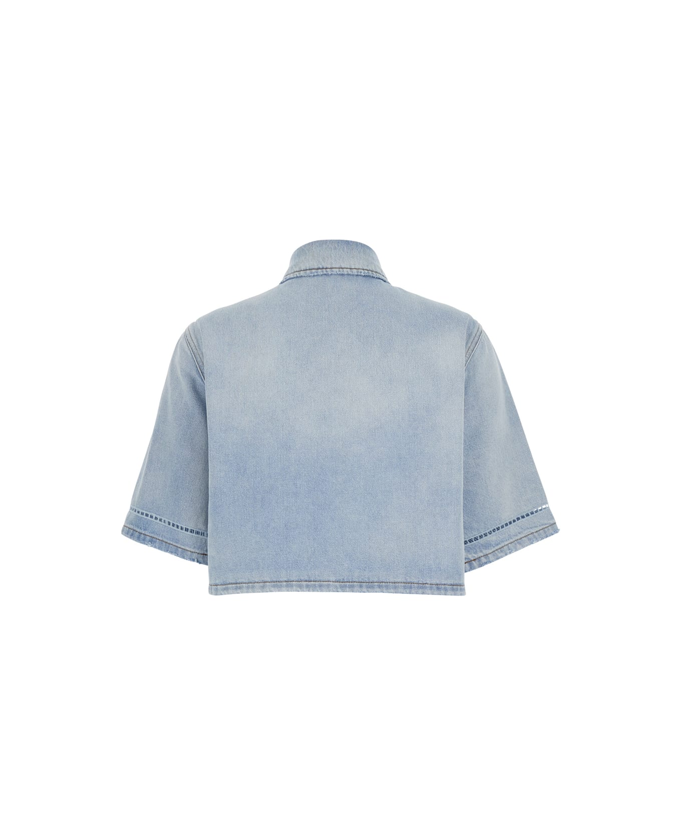 MSGM Light Blue Crop Shirt With Logo On The Front And