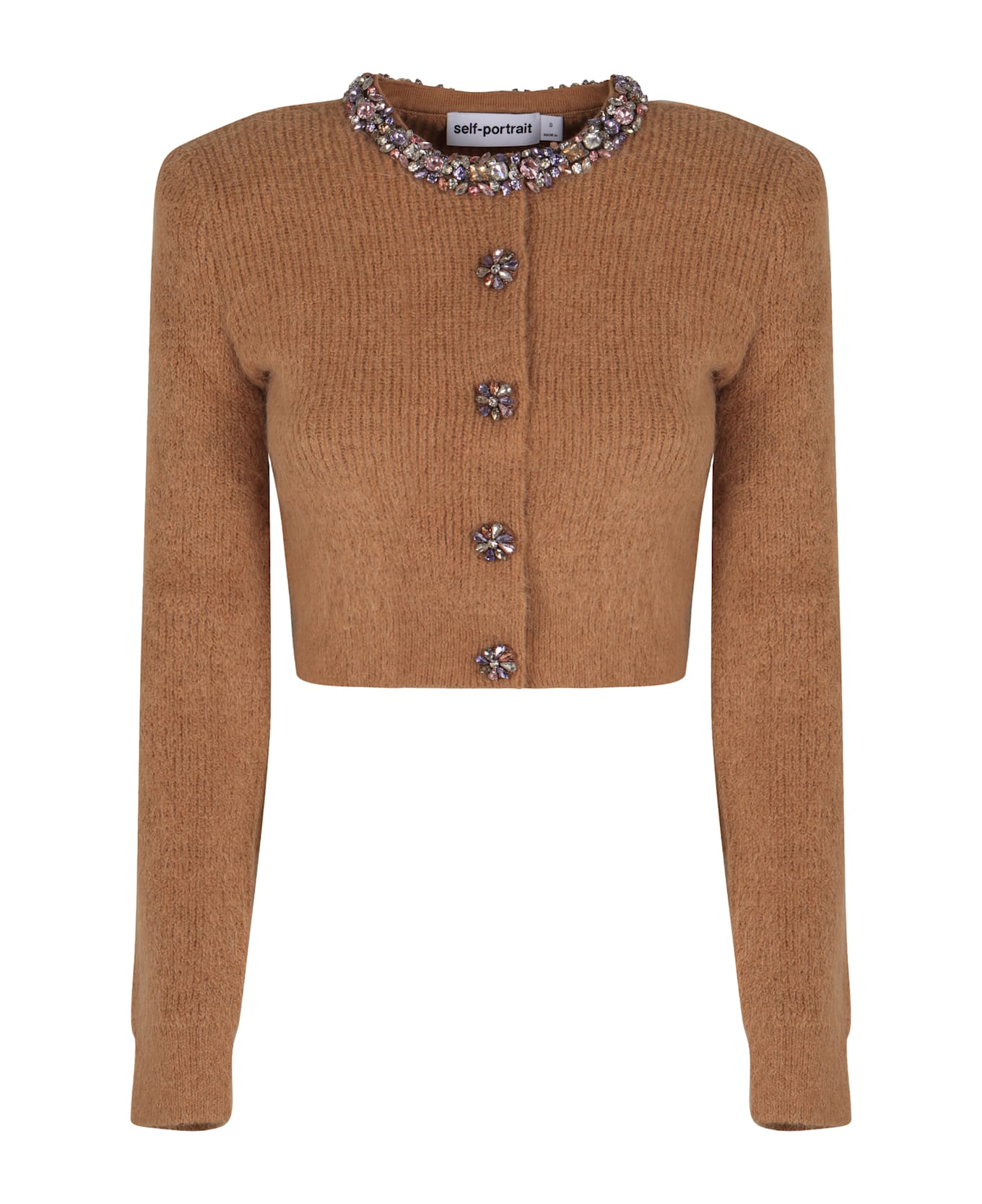 self-portrait Cardigan In Blend Of Alpaca Wool - brown