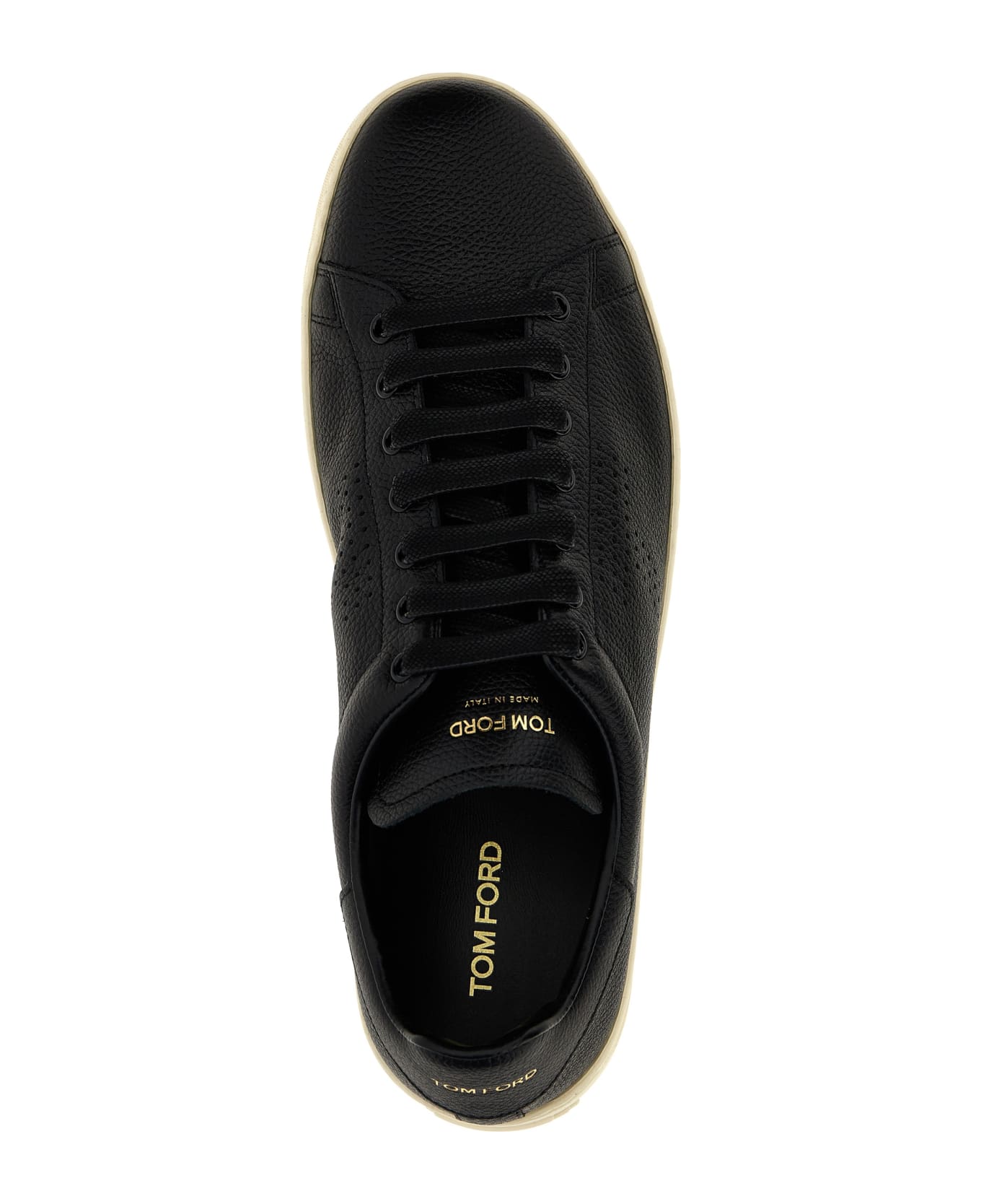 Tom Ford Logo Leather Sneakers - BLACK