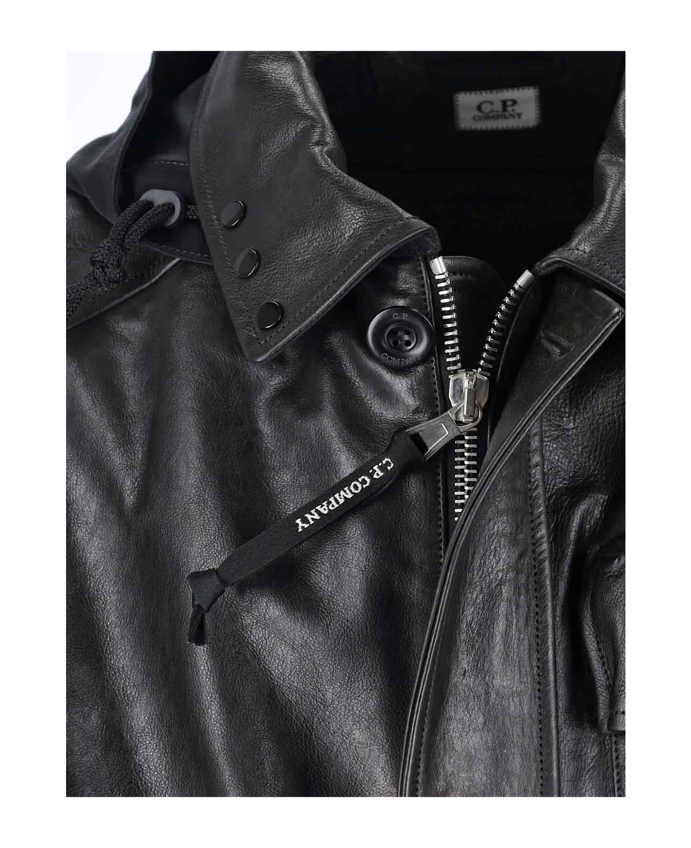 C.P. Company 
mille
 Leather Jacket - Black  
