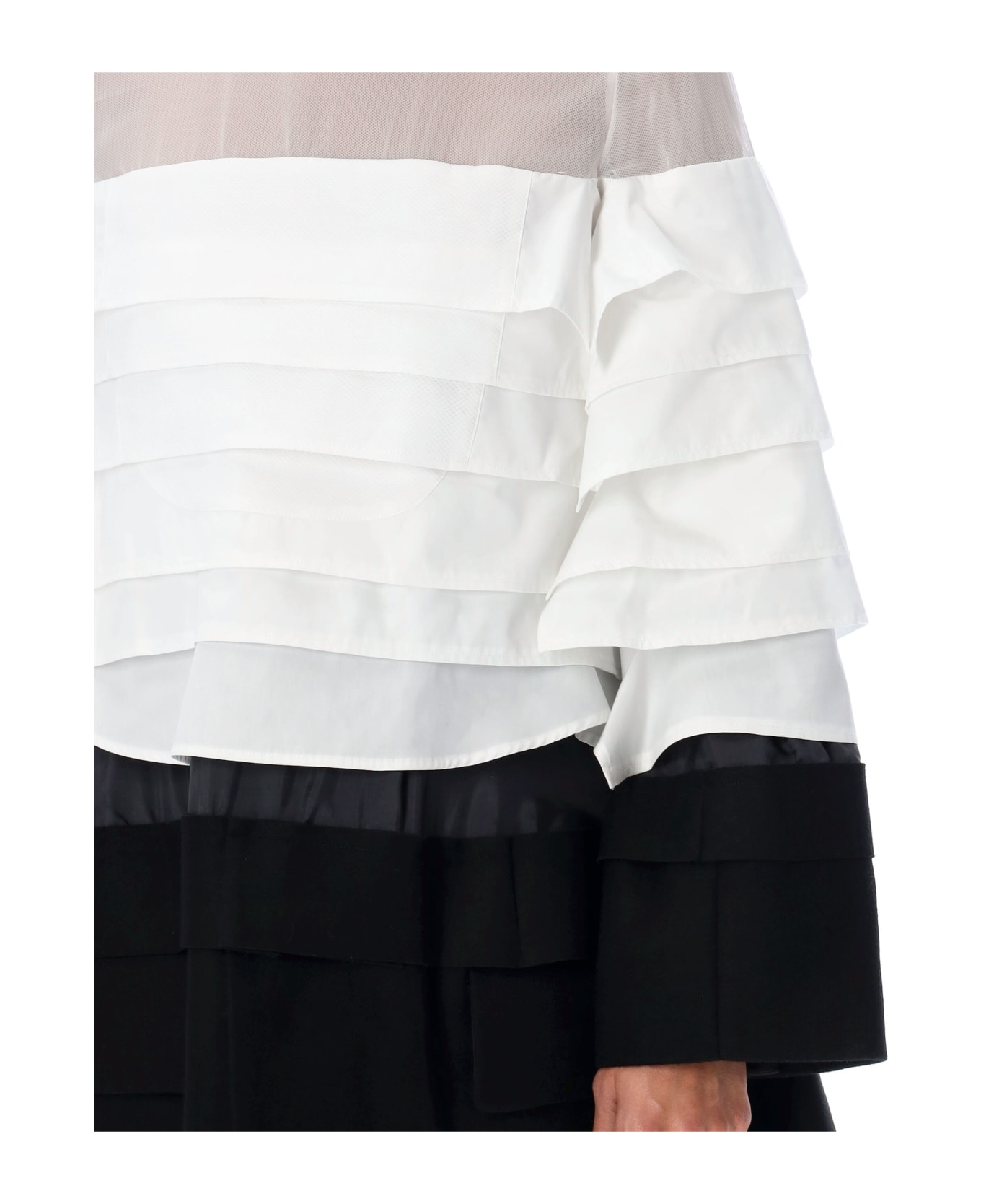 Sacai Mini Dress Popeline And Wool - BLACK/OFF WHITE