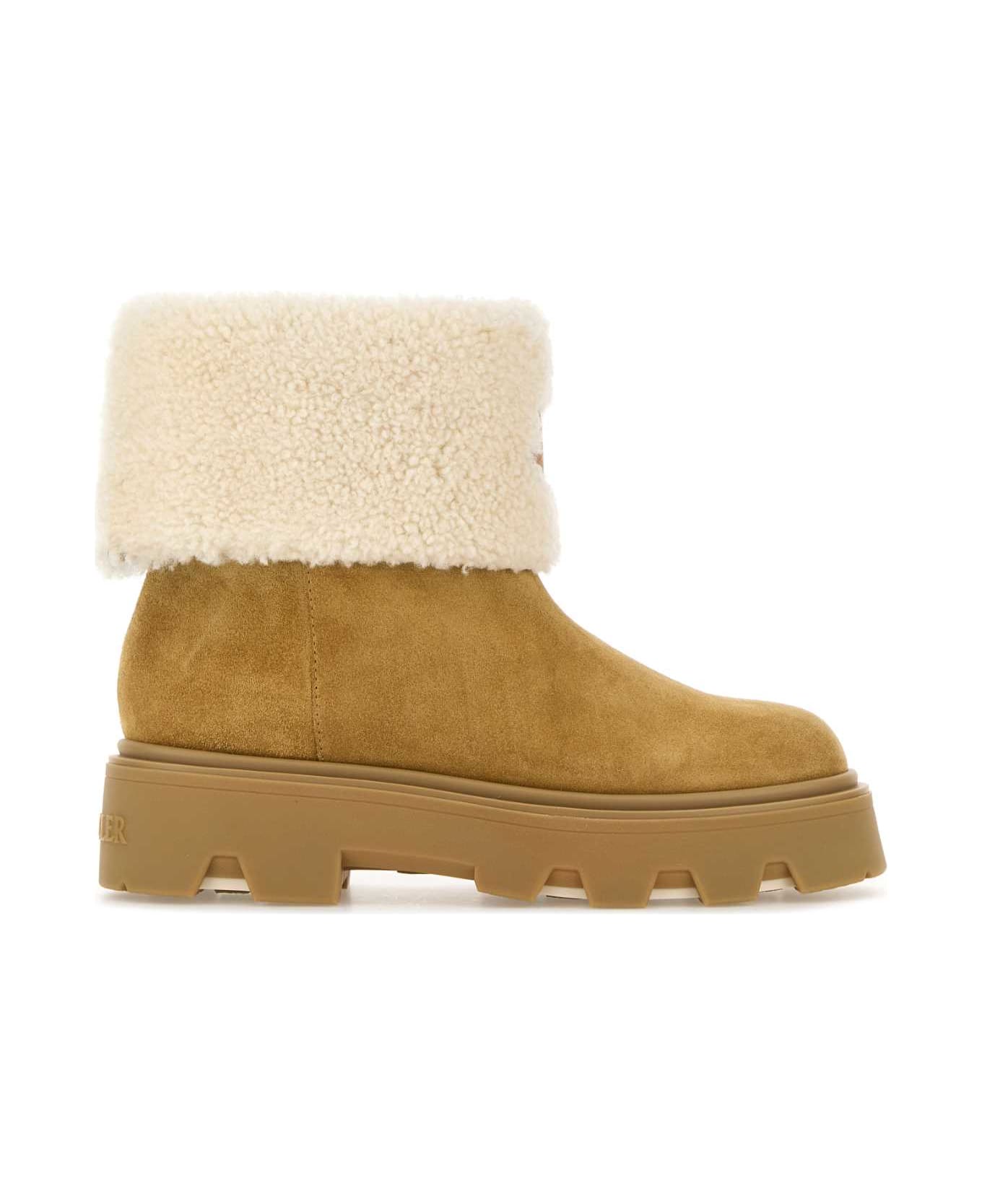 Moncler Camel Suede Aurea Ankle Boots - 23L