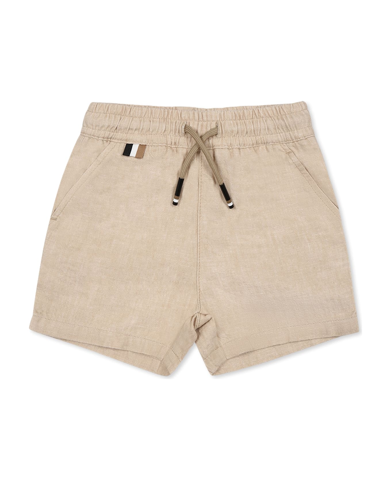 Hugo Boss Beige Shorts For Baby Boy With Logo - Beige