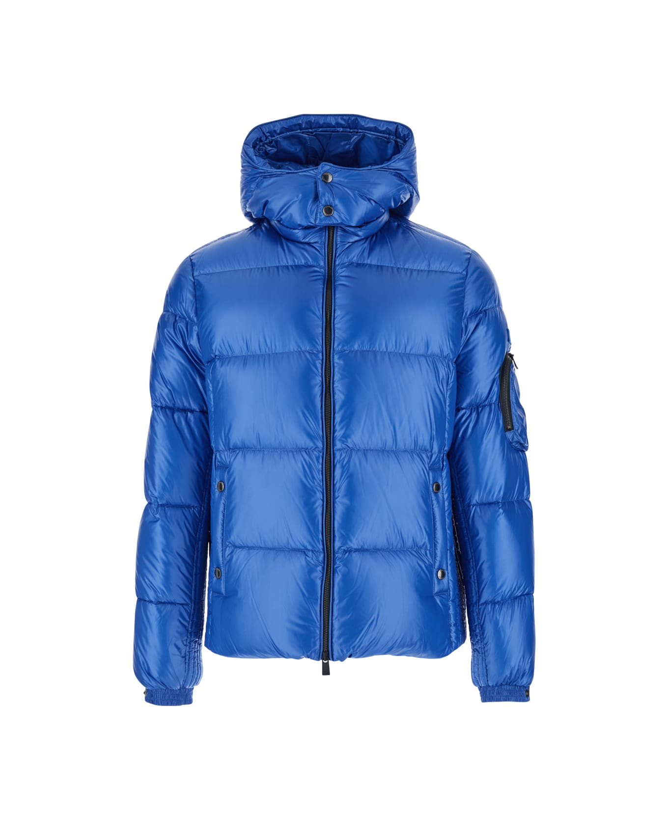 TATRAS 
belbo
 Blue Down Jacket With Fixed Hood And Logo Patch On The Sleeve In Tech Fabric Man - Blu