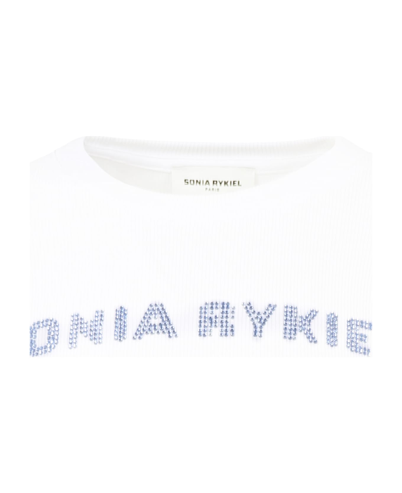 Rykiel Enfant White Crop T-shirt For Girl With Logo - White