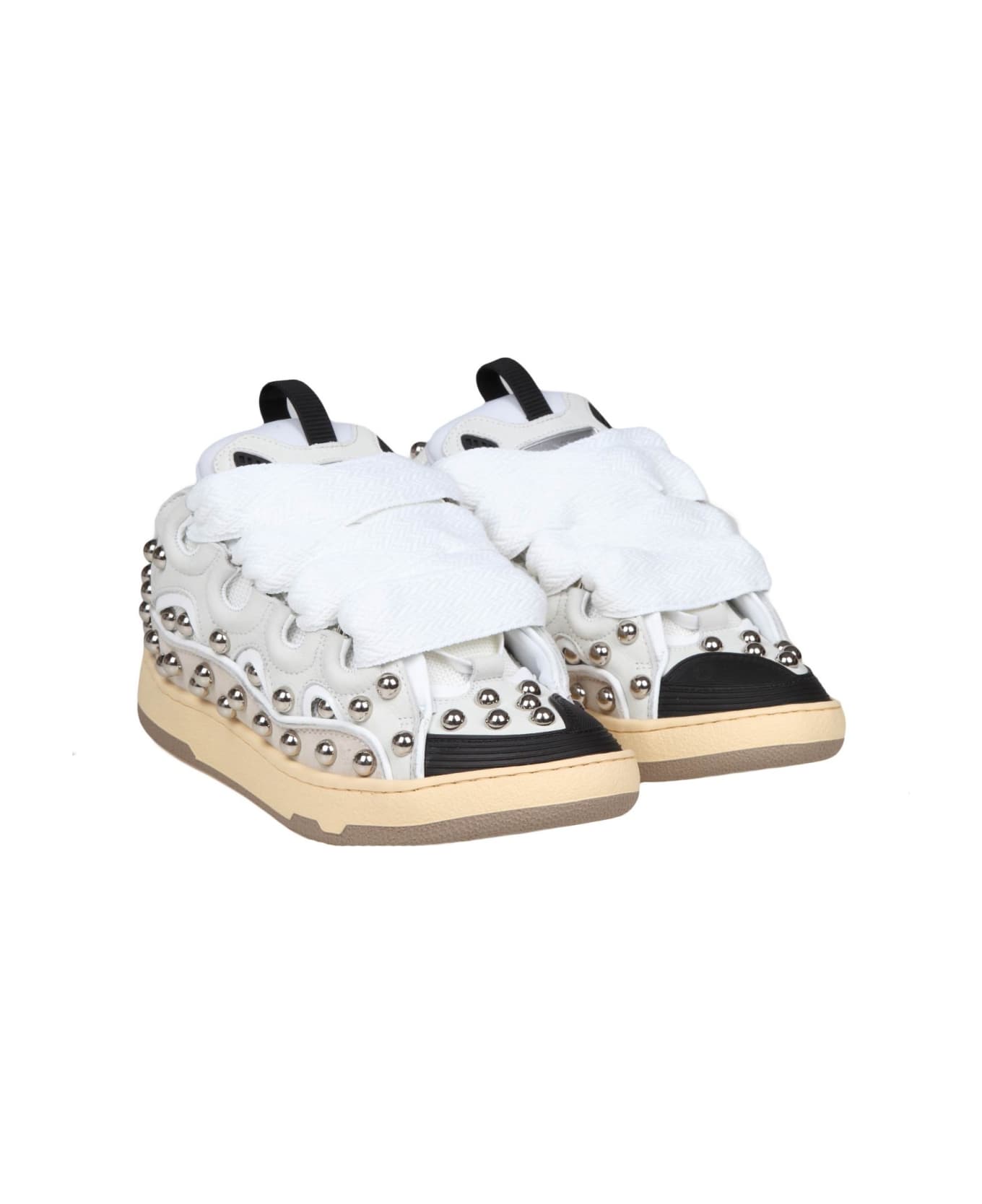 Lanvin Curb Sneakers In Black And White Leather With Applied Studs - White スニーカー