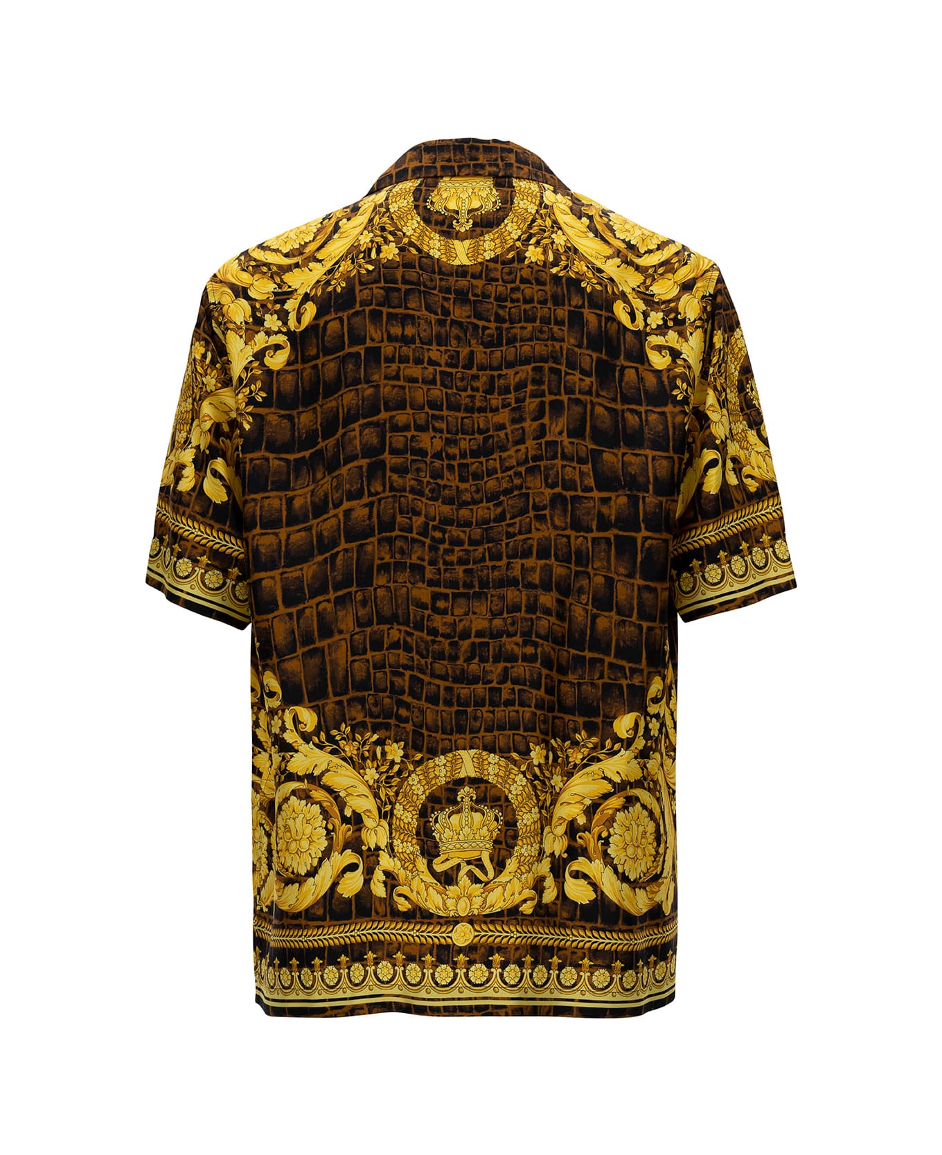 Yellow Baroque-print silk-twill shirt, Versace