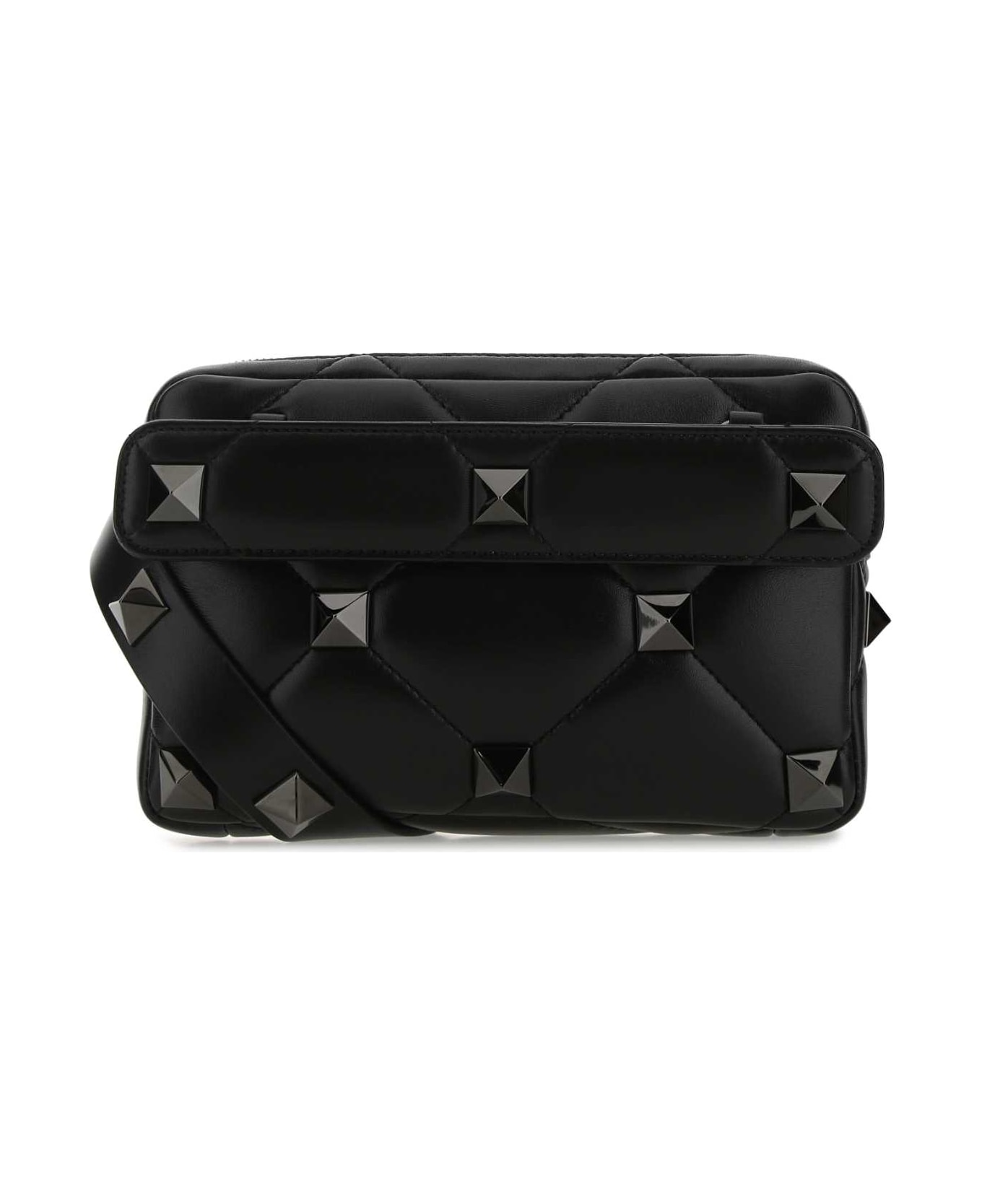 Valentino Garavani Black Nappa Leather Roman Stud Handbag - 0NO