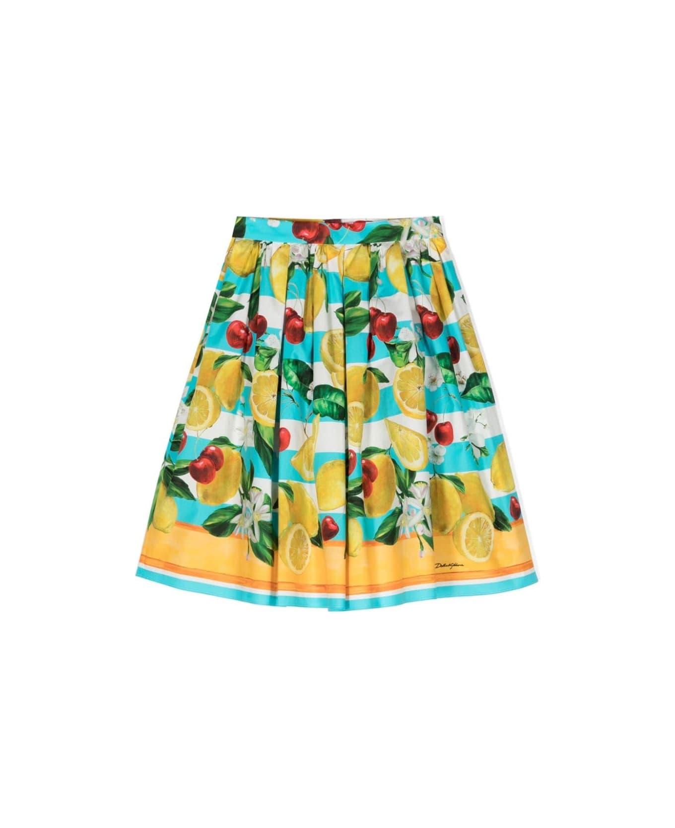 Dolce & Gabbana Pleated Skirt With Lemon And Cherry Print - Multicolour