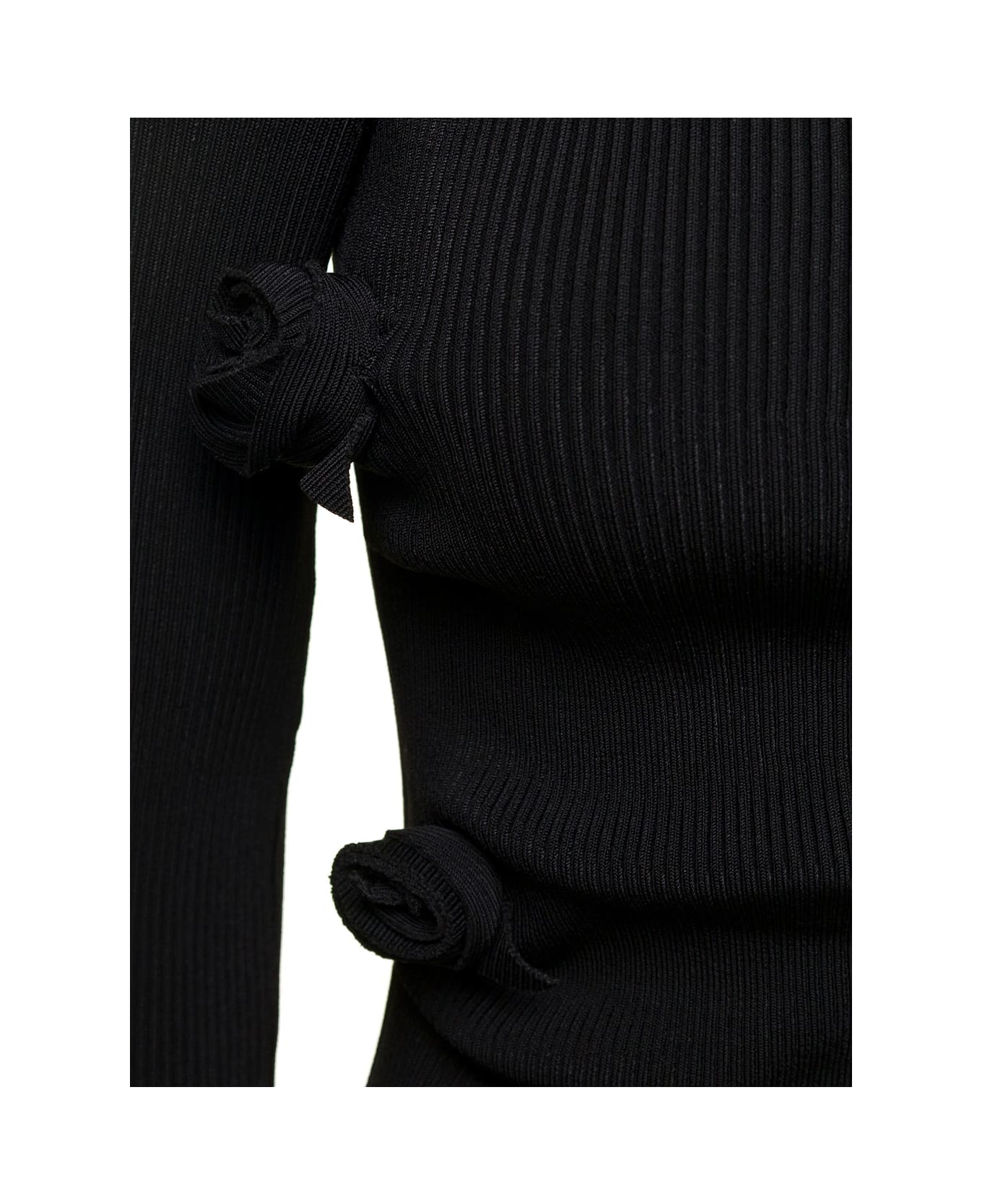 Coperni Black Ribbed Top With Cut-out And Rose Appliques In Stretch Viscose Woman - Black ニットウェア