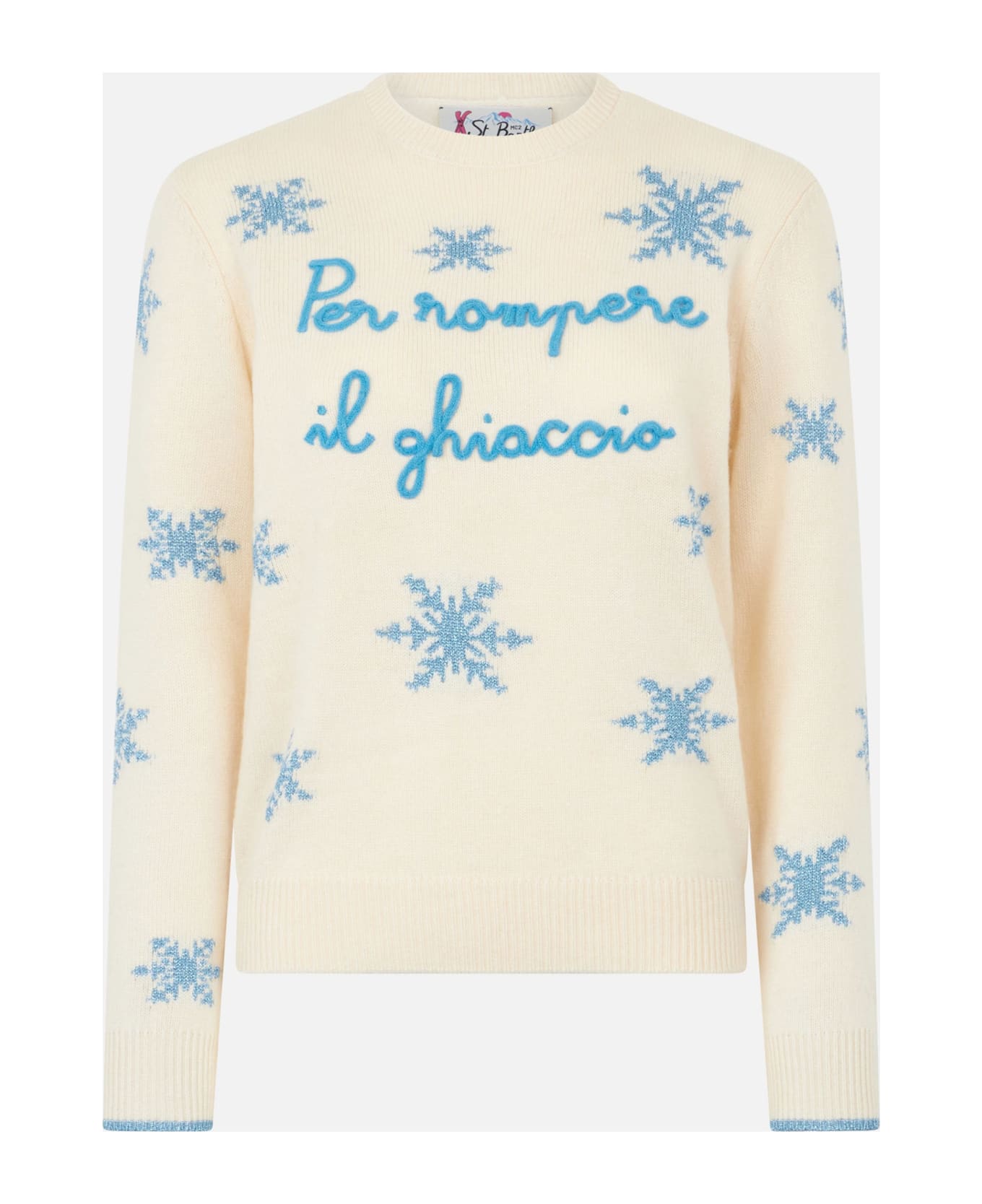 MC2 Saint Barth Woman Crewneck Sweater With Per Rompere Il Ghiaccio Embroidery - WHITE
