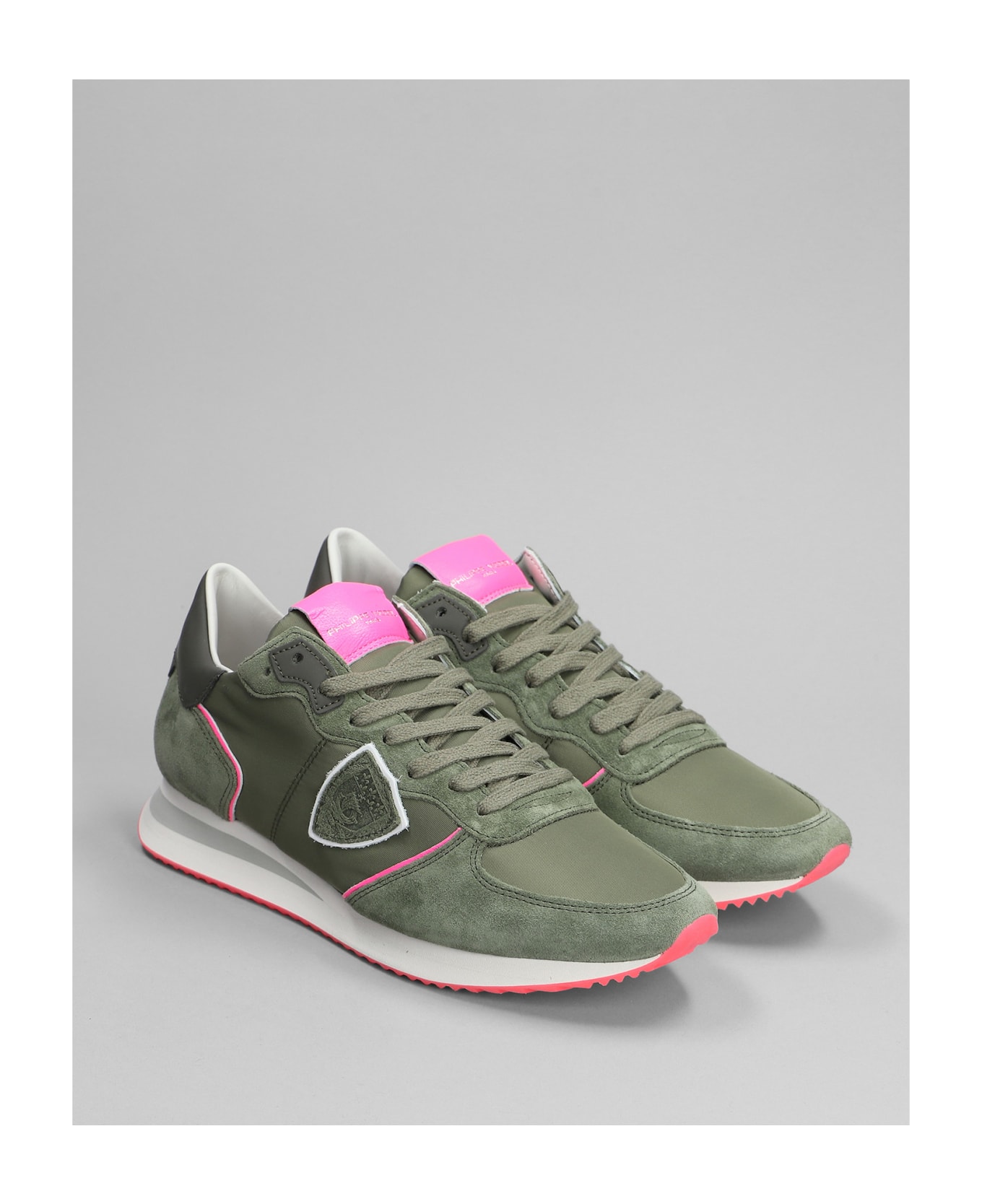 Philippe Model Trpx Low Sneakers In Green Suede And Fabric - green