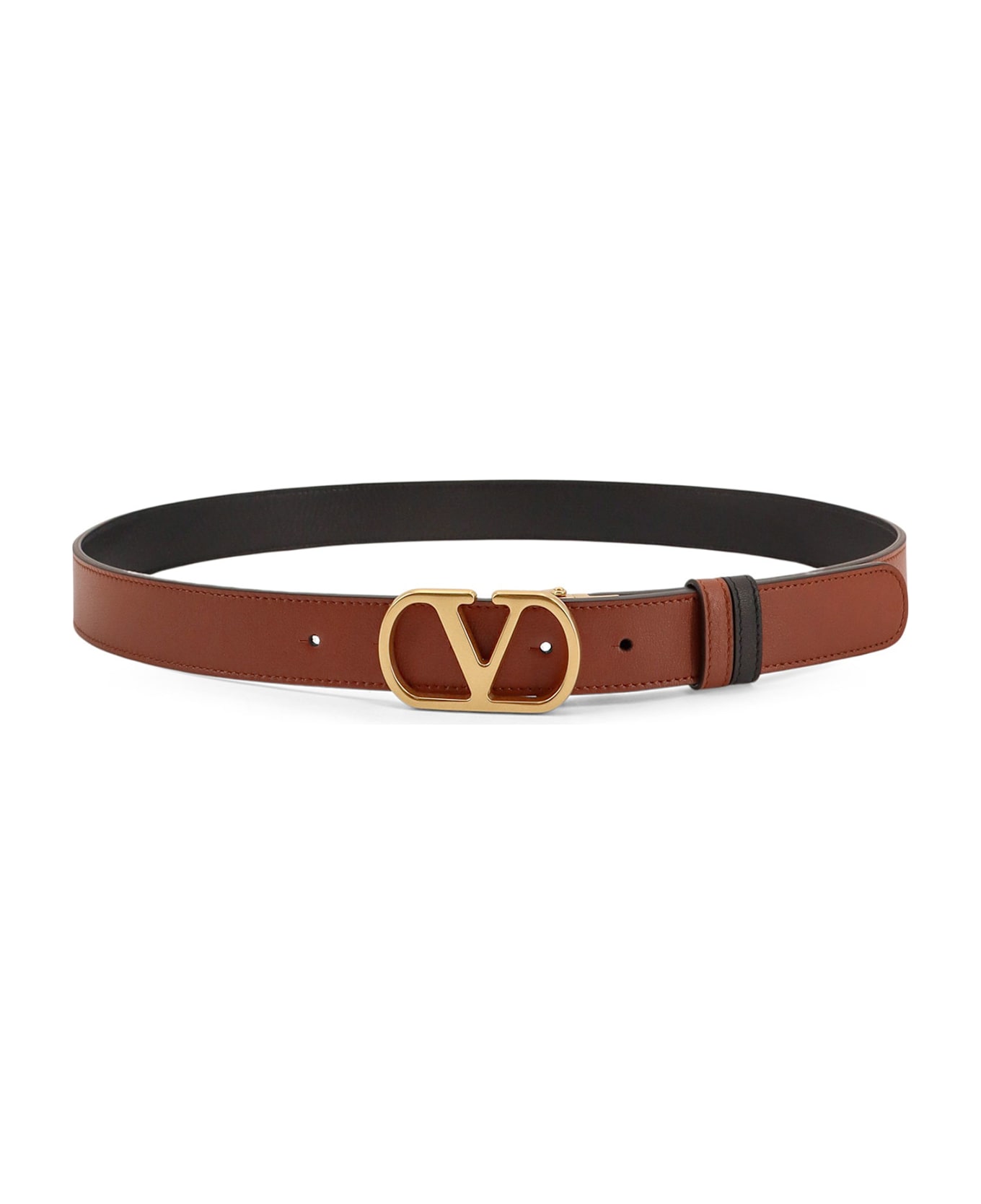 Valentino Garavani Leather Belt - DEEP CARAMEL/NERO