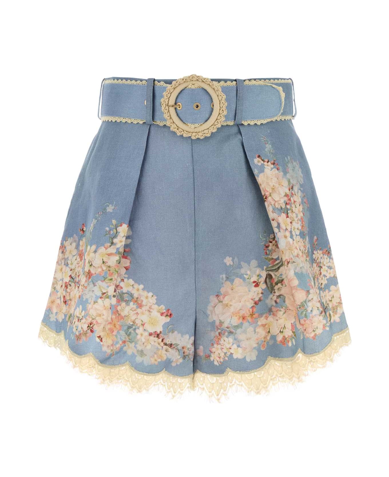 Zimmermann Printed Linen Cascadian Shorts - TEALBLUEBOTANICALFLORAL