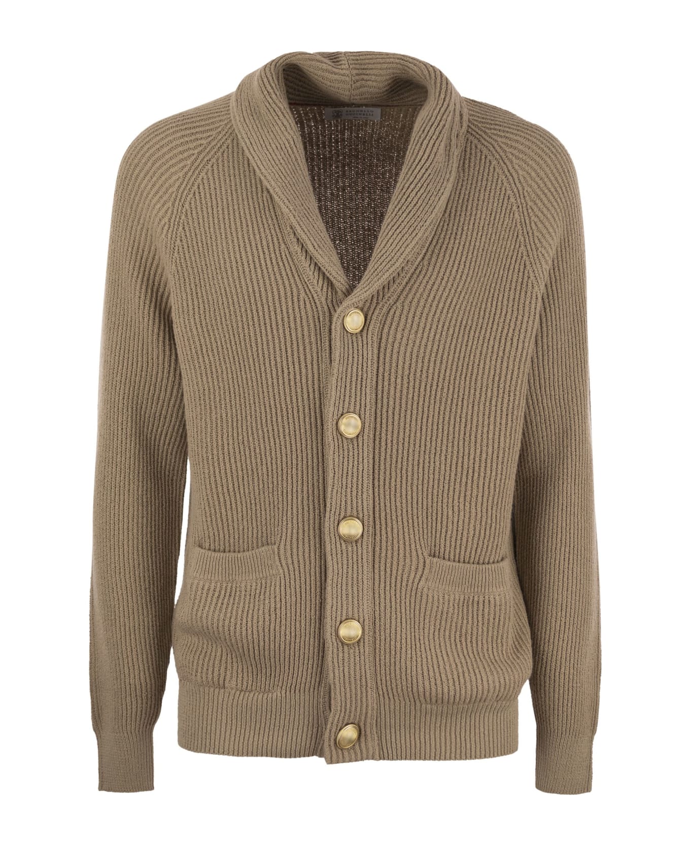 Brunello Cucinelli Pure Cotton Ribbed Cardigan With Metal Button Fastening - Biscuits