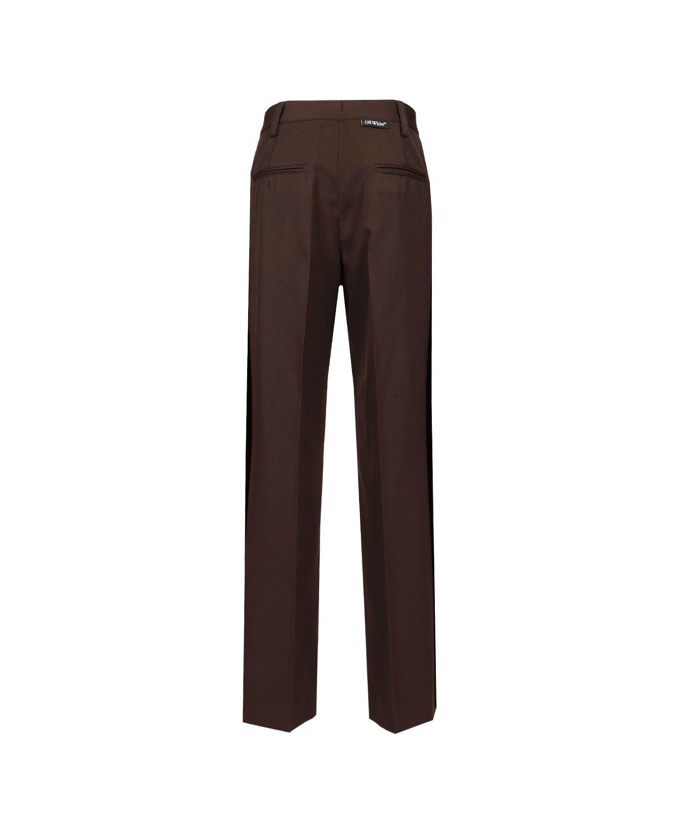 Off-White Wool Wide Leg Trousers - Brown