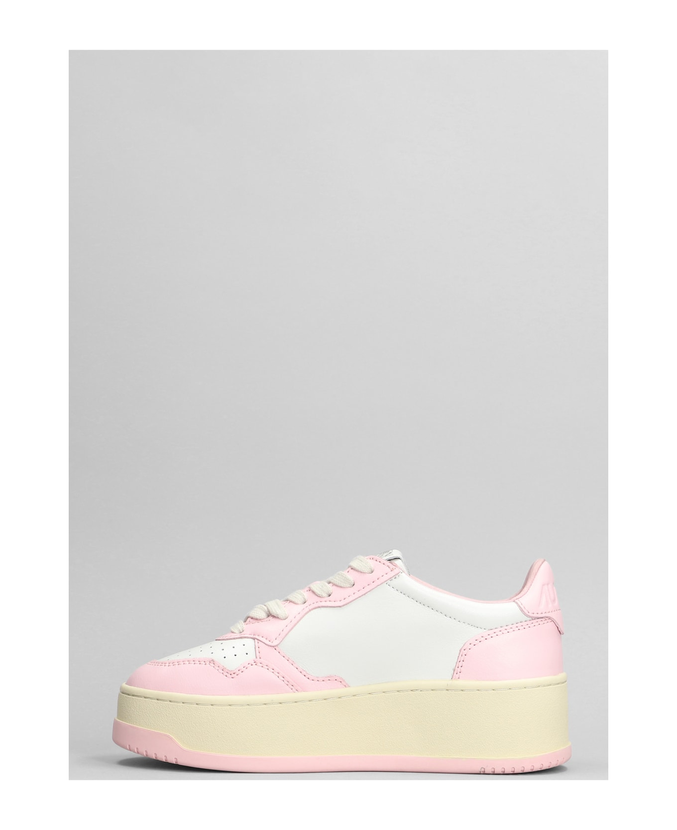 Autry Platform Low Sneakers In White Leather - Pink ウェッジシューズ