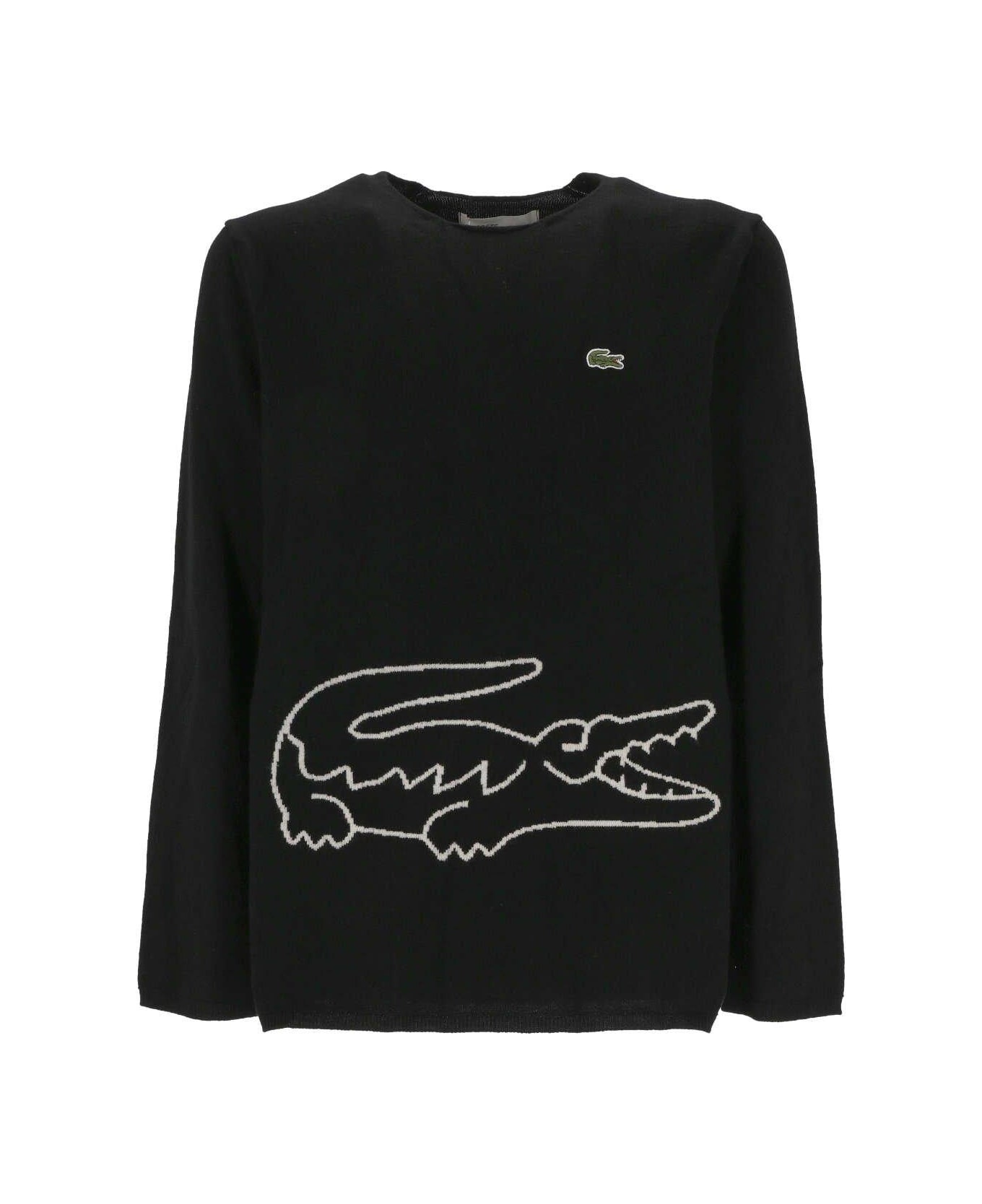 Comme des Garçons X Lacoste Logo Detailed Long-sleeved Jumper - BLACK