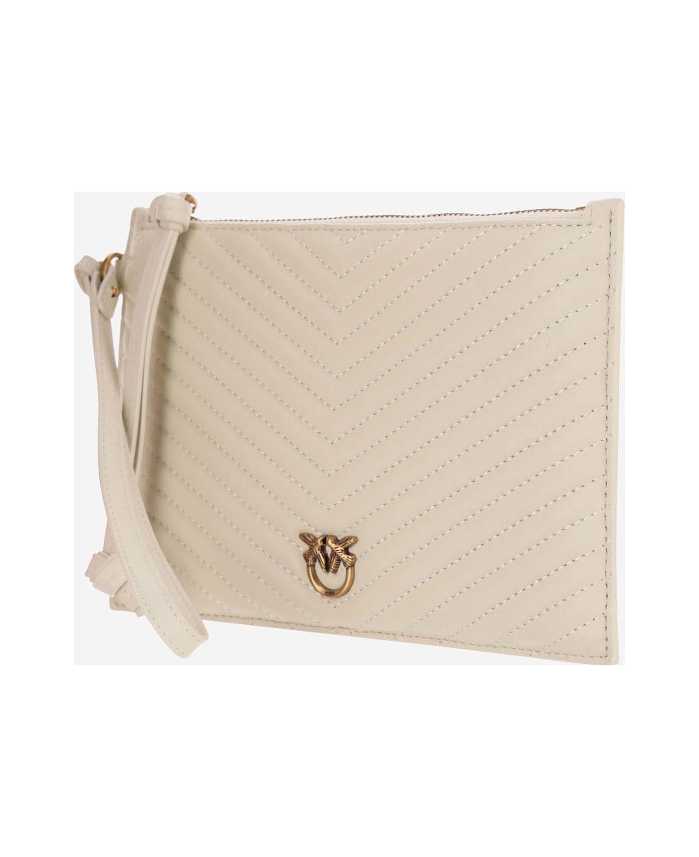 Pinko Love Birds Plaque Quilted Zipped Clutch Bag - White クラッチバッグ