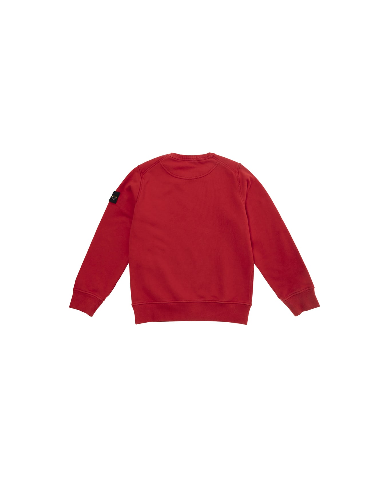 Stone Island Red Hoodie With Logo Patch In Cotton Boy - Rosso