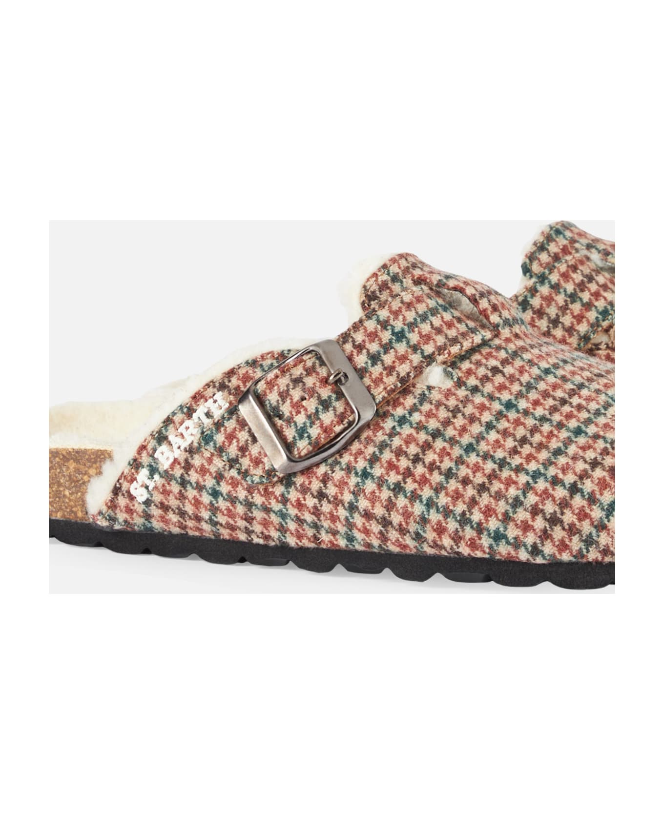 MC2 Saint Barth Woman Furry Sandal Clogs With Pied De Poule Print - GREEN