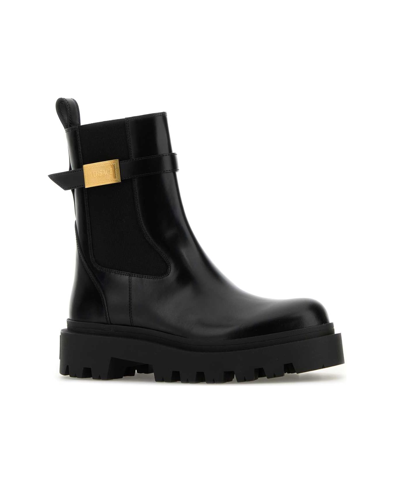 Versace Black Leather Alba Ankle Boots - BLACKVERSACEGOLD