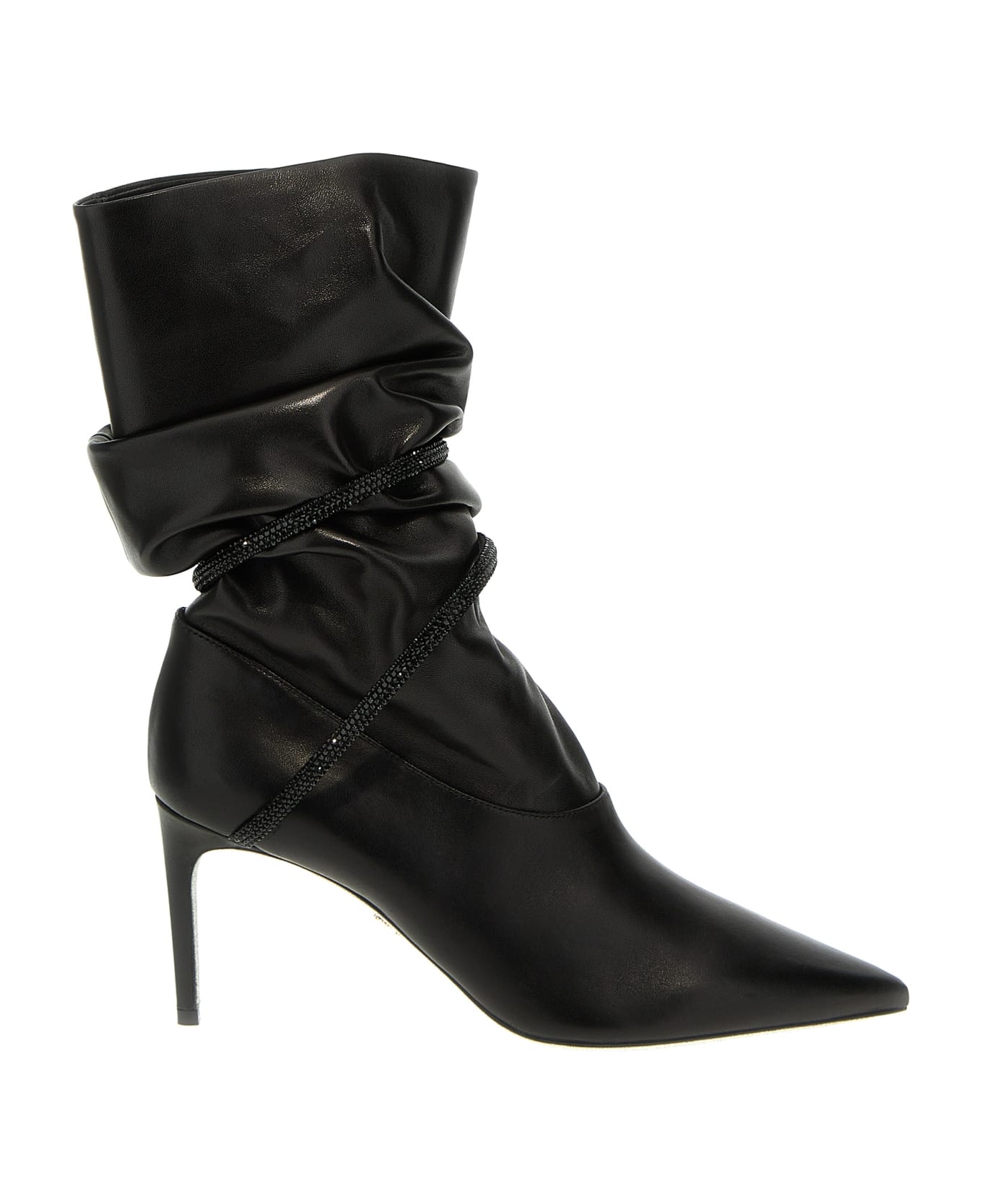 René Caovilla Rhinestone Nappa Ankle Boots - Black  