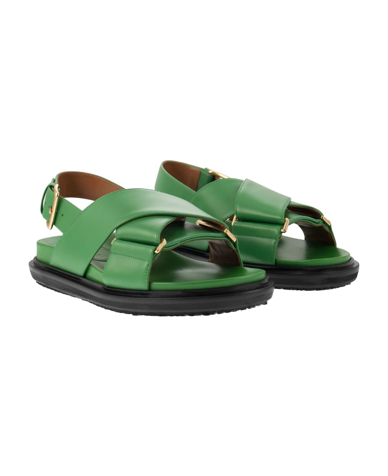 Marni Green Leather Fussbett Sandals - Green