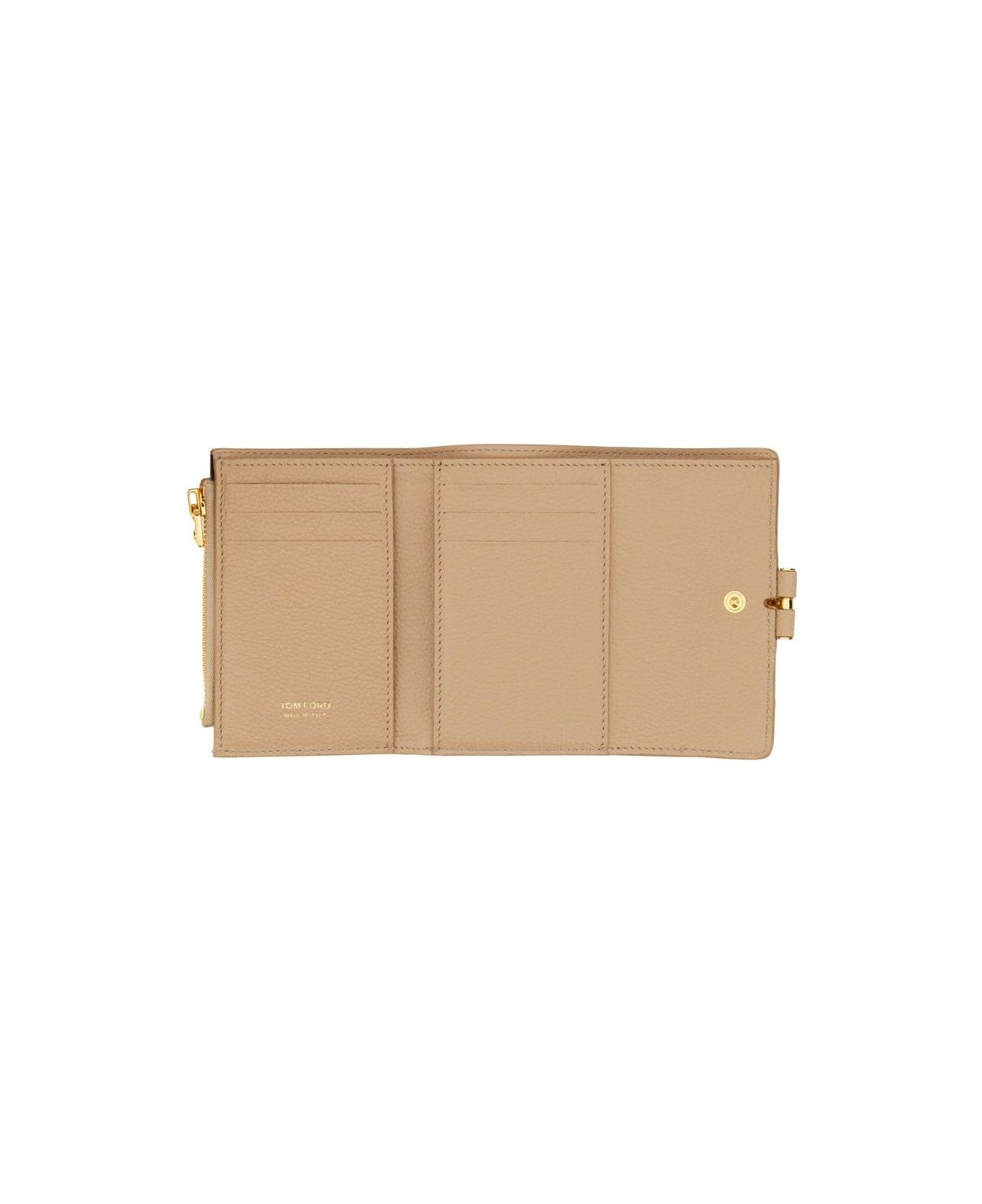 Tom Ford T Logo Plaque Tri-fold Wallet - BEIGE