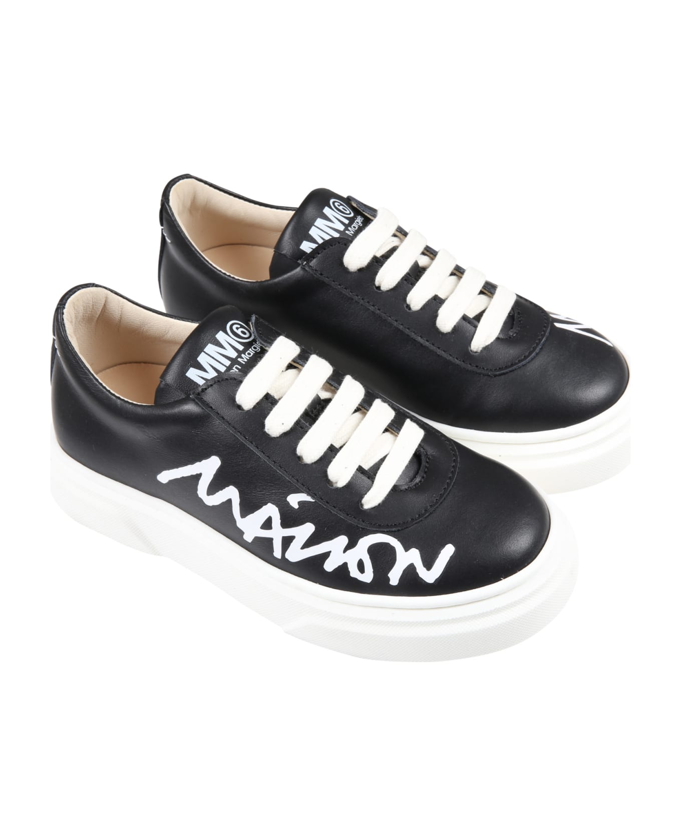 MM6 Maison Margiela Black Sneakers For Kids With White Logo - Black